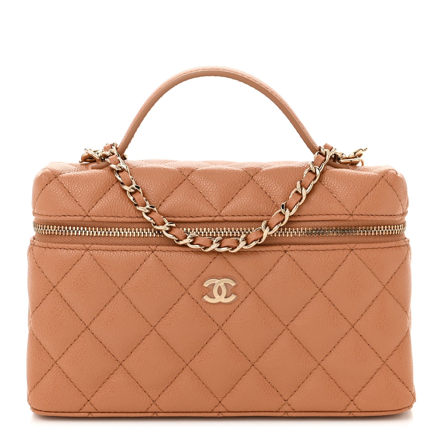 Caviar Quilted Top Handle Slim Vanity With Chain Brown