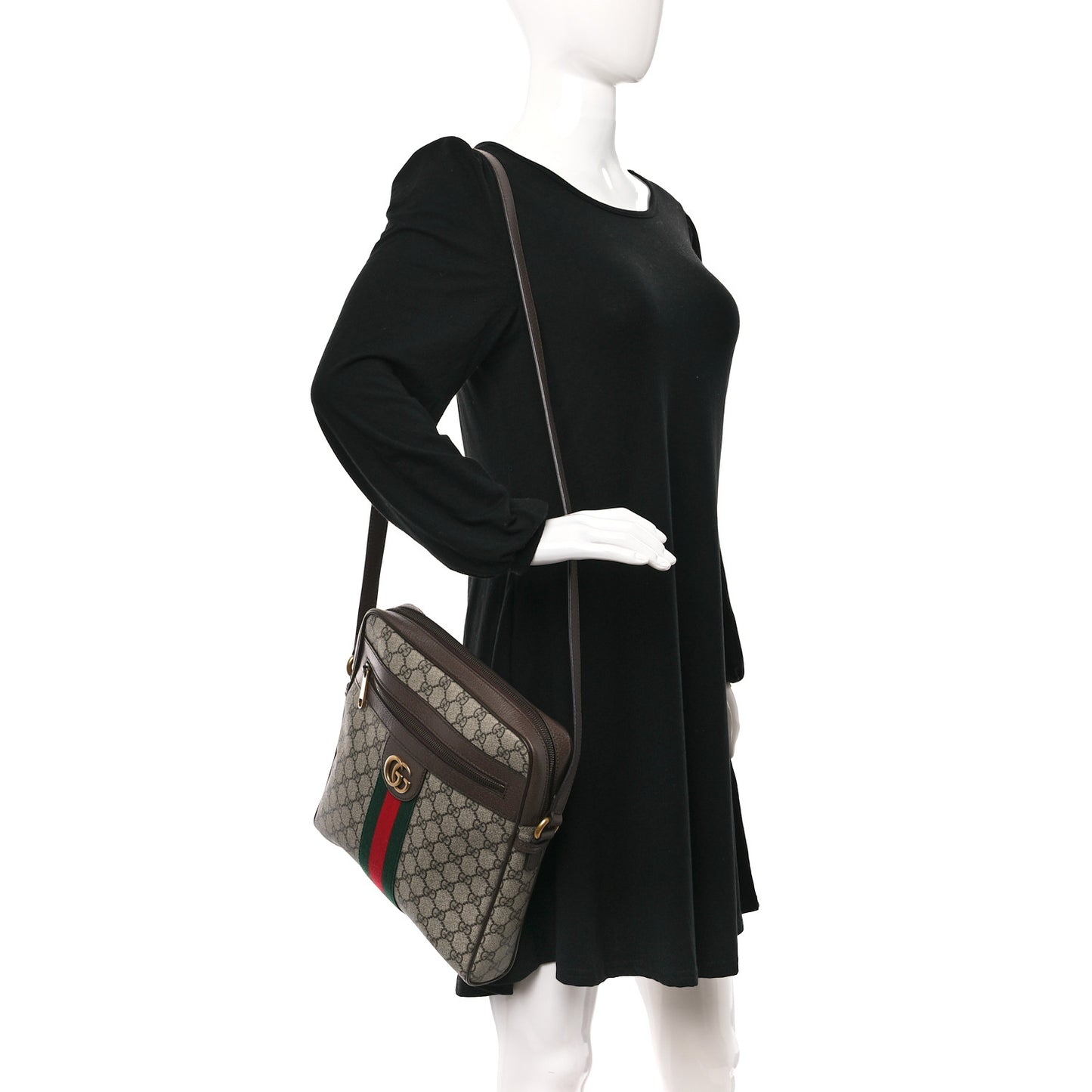 GG Supreme Monogram Web Medium Ophidia Messenger Bag Brown