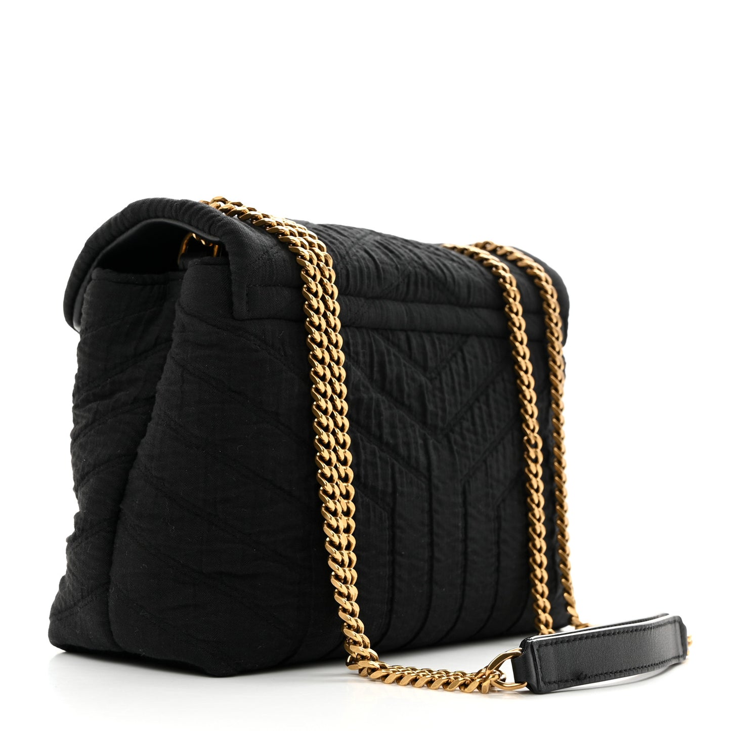 Cotton Gauze Y Quilted Monogram Small Loulou Chain Satchel Black