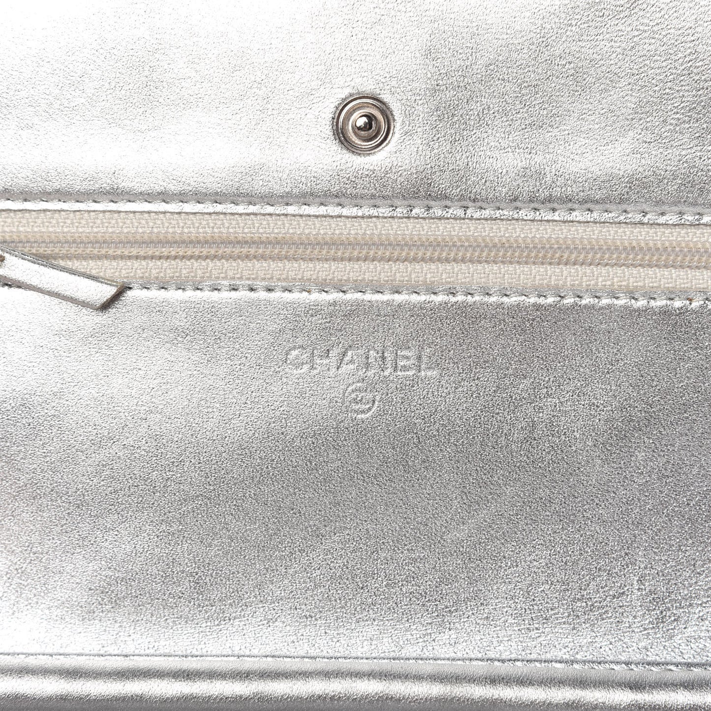 Metallic Lambskin Quilted Wallet On Chain WOC Silver