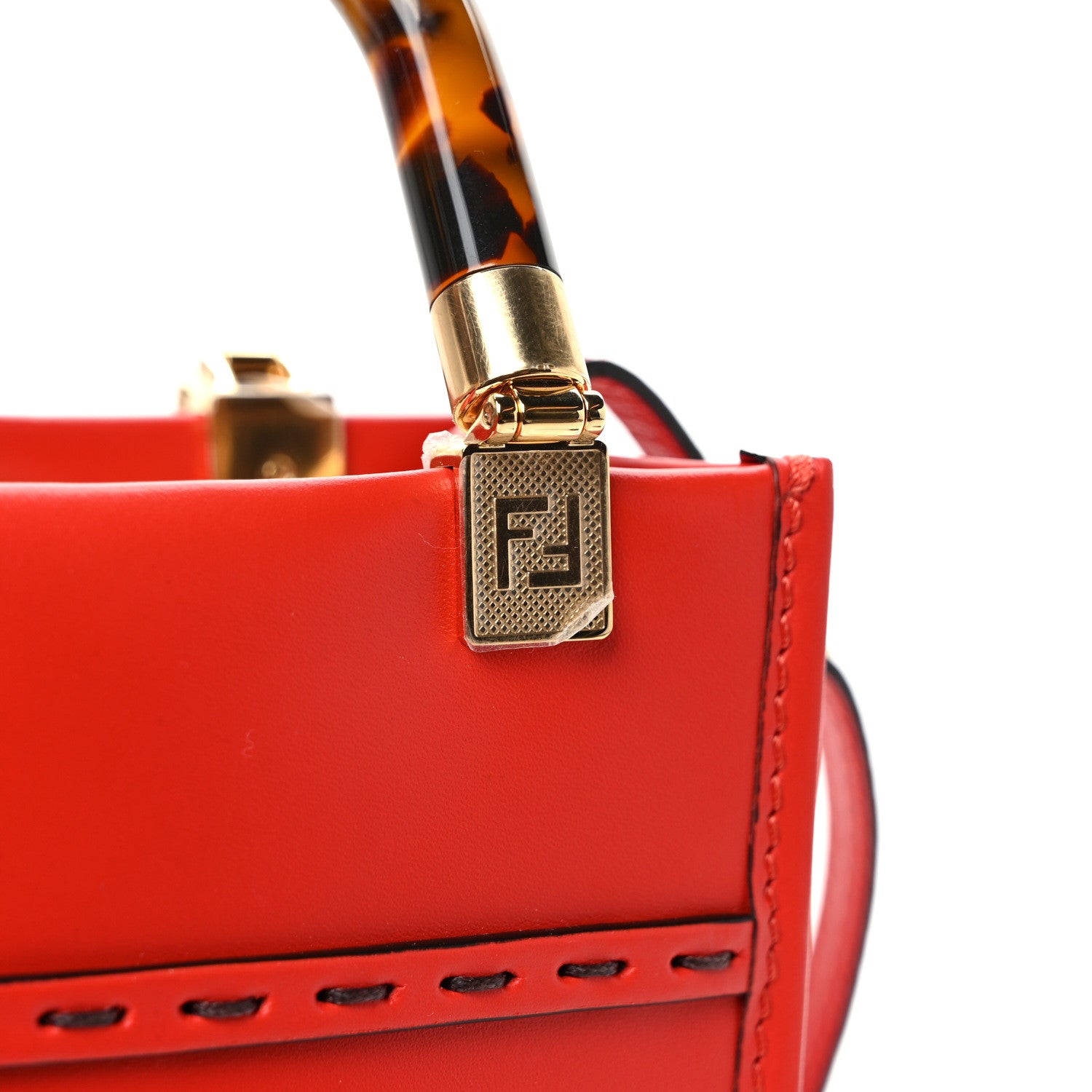 Fendi Vitello King Plexiglass Logo Embossed Mini Fendi Sunshine Shopper Tote Papavero 9 of 9