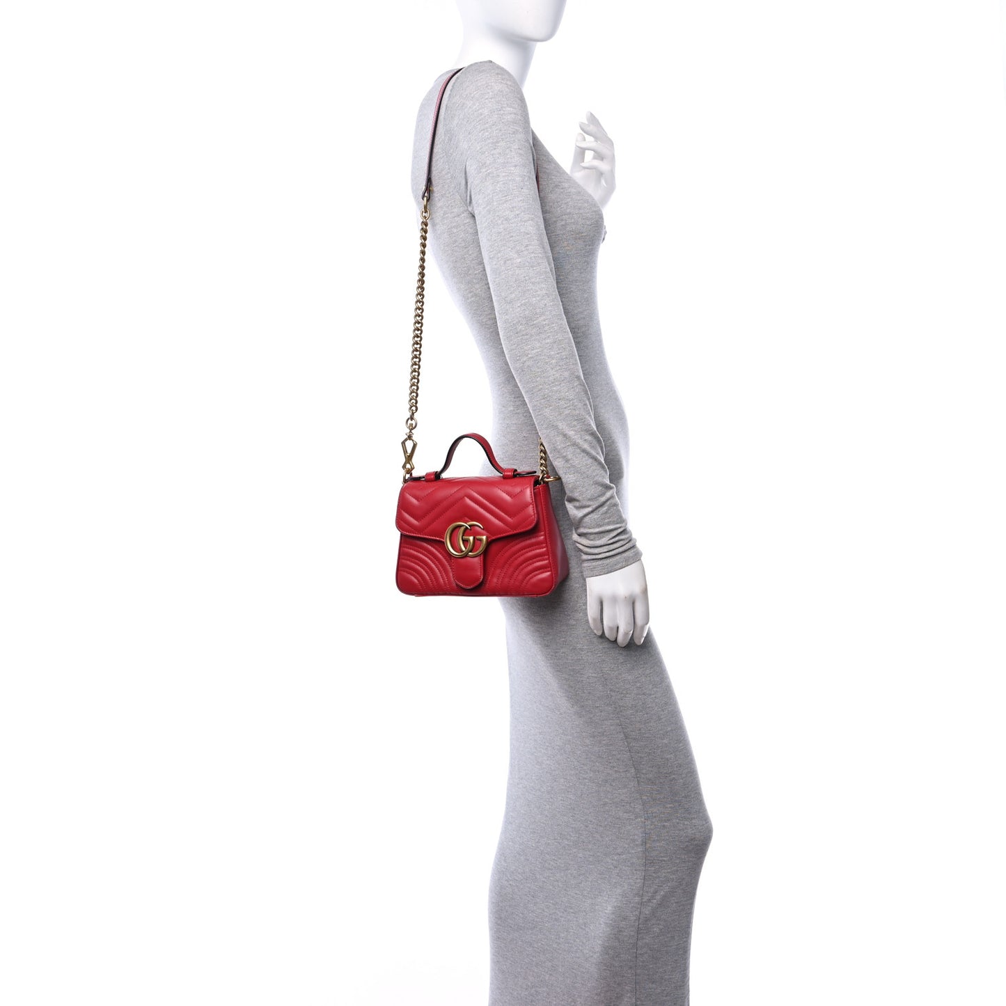 Calfskin Matelasse Mini GG Marmont Top Handle Shoulder Bag Hibiscus Red