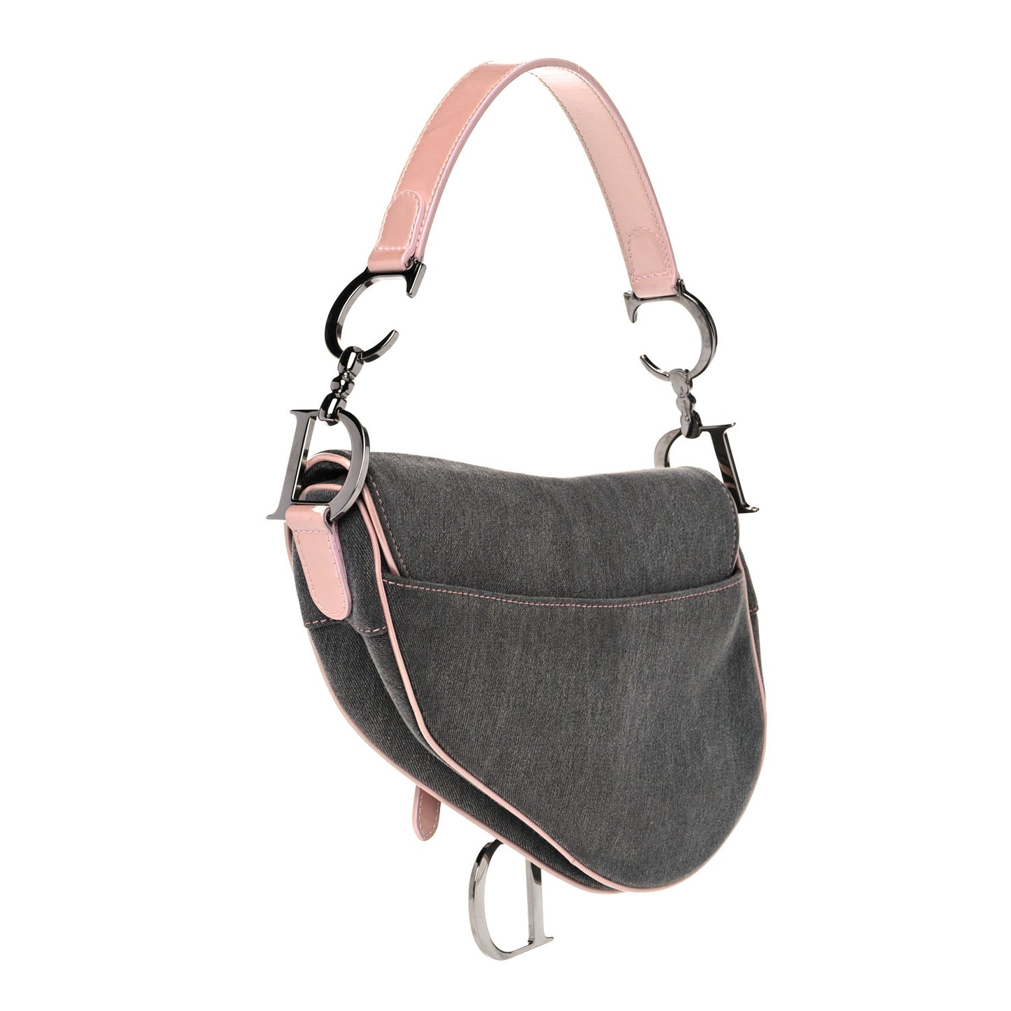 Patent Denim Jeans Saddle Bag Grey Pink