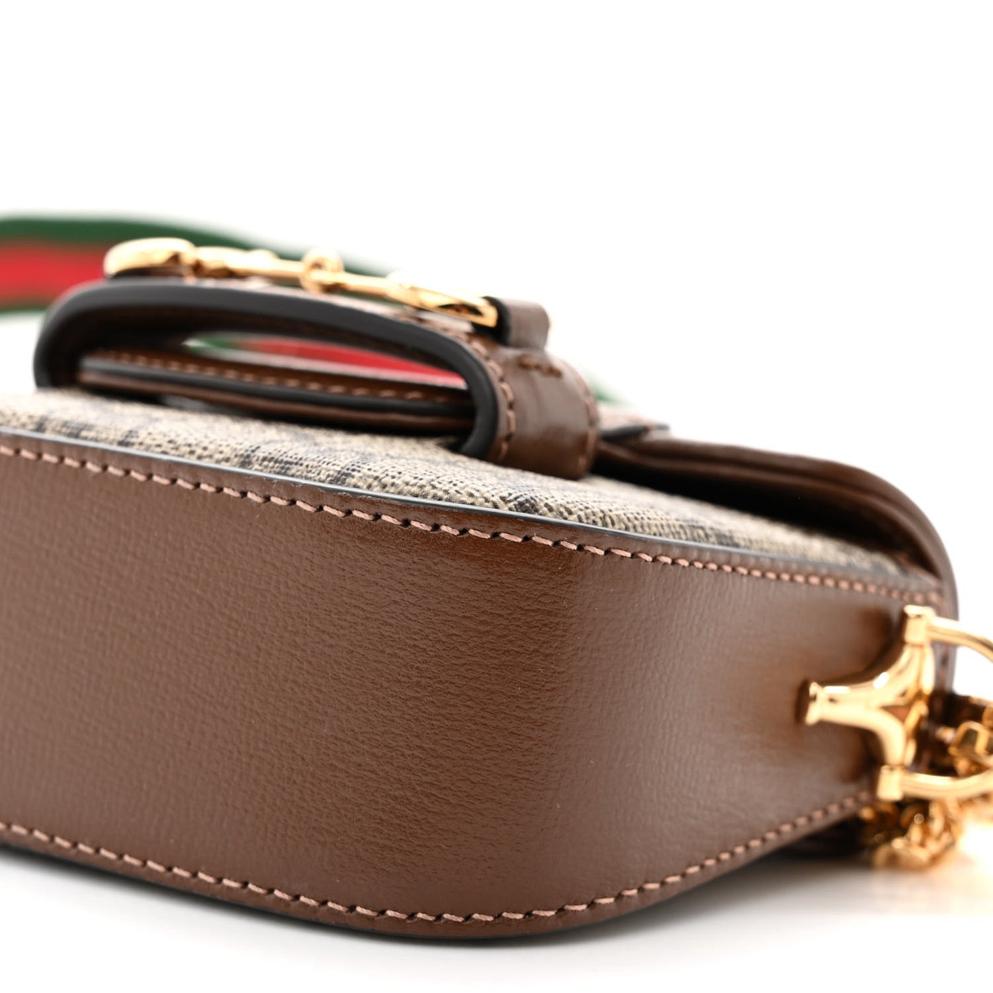 GG Supreme Monogram Azalea Calfskin Web Horsebit 1955 Wallet On Strap Beige Ebony Brown Sugar