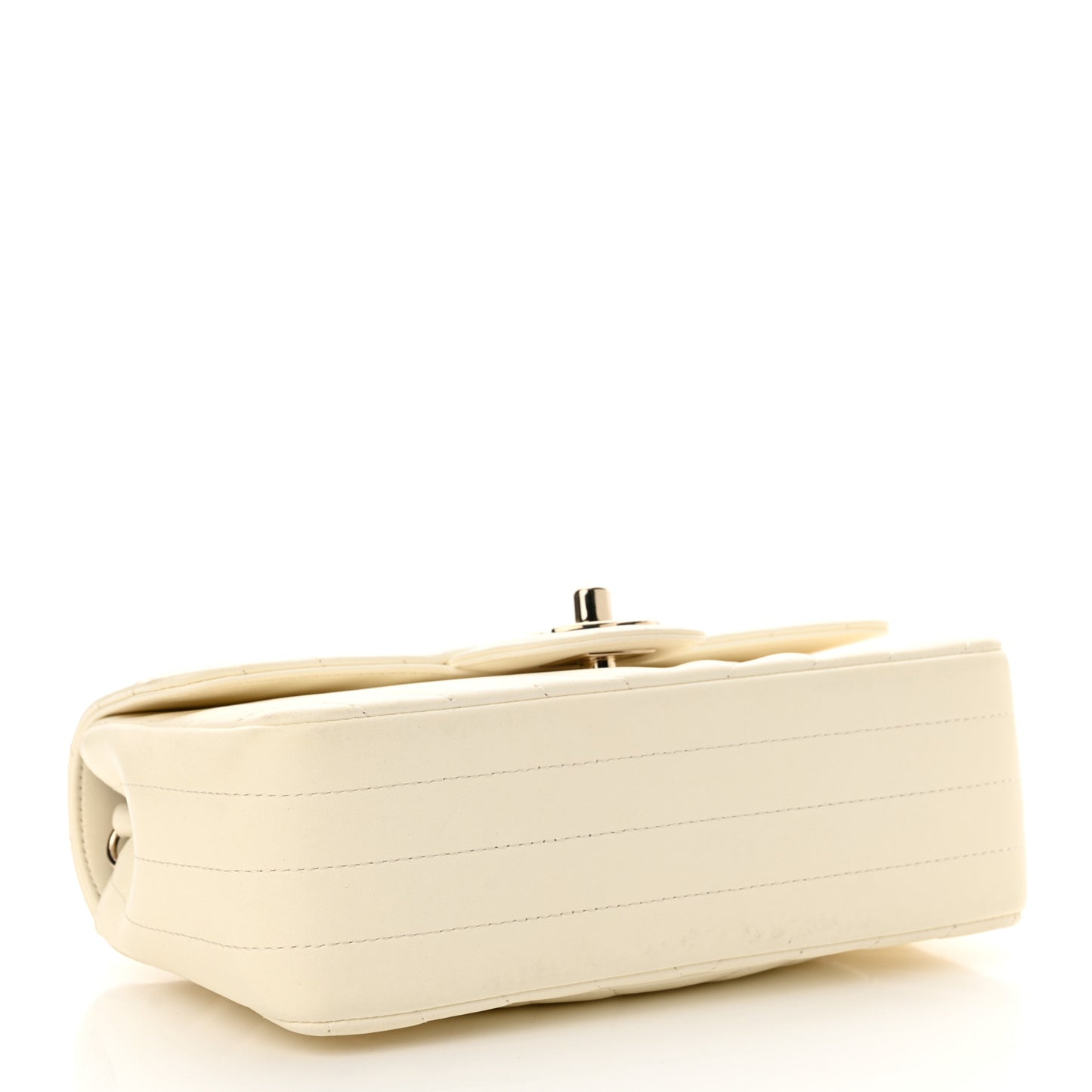 Lambskin Chevron Quilted Mini Rectangular Flap White