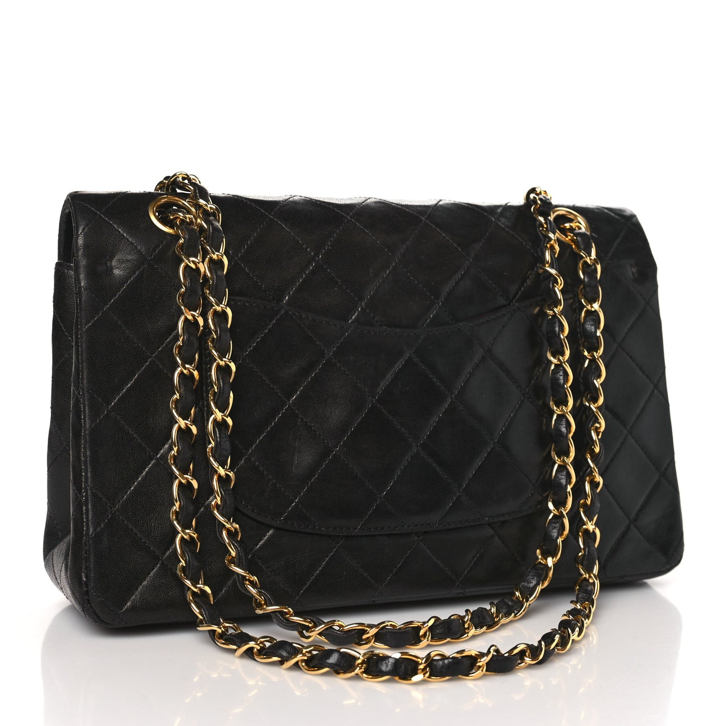 Lambskin Quilted Medium Double Flap Black