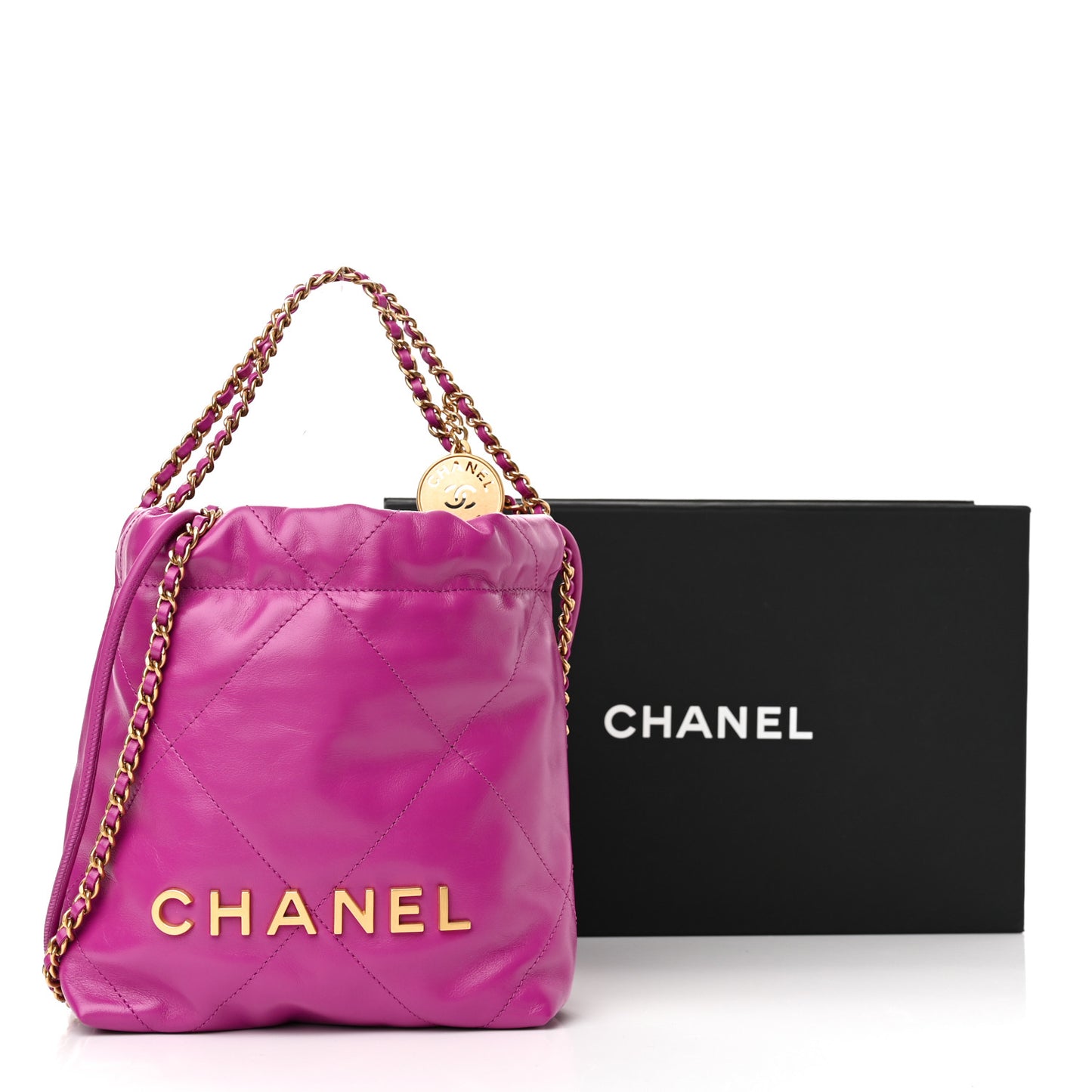 Shiny Calfskin Quilted Mini Chanel 22 Purple