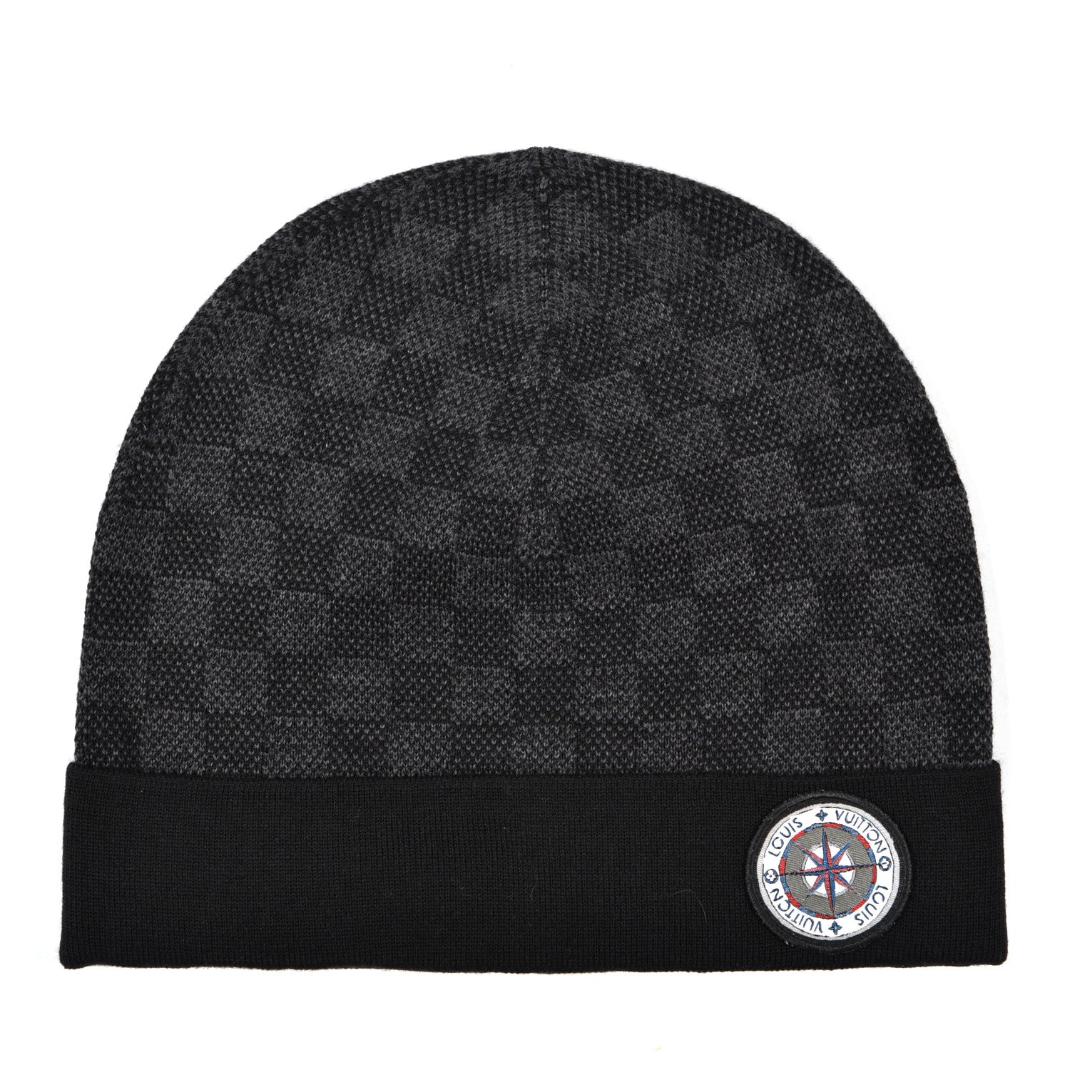 Louis Vuitton Wool Bonnet Petit Damier Graphite Beanie Hat Black