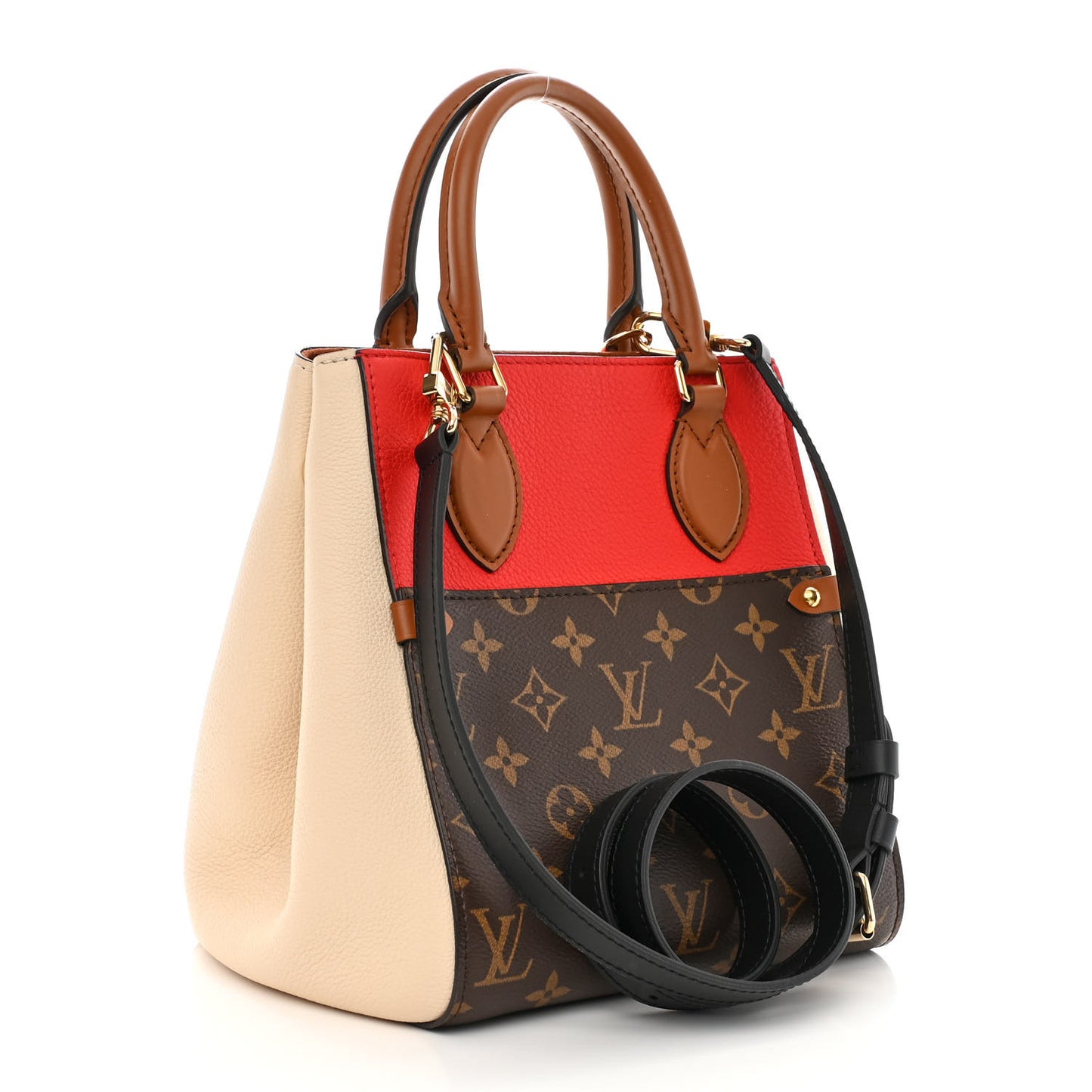 Calfskin Monogram Fold Tote PM Cerise Cream Black