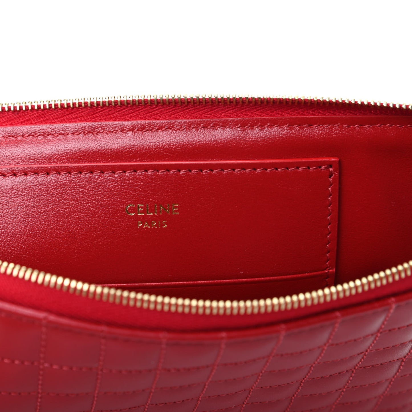 Calfskin Quilted C Charm Pouch Red