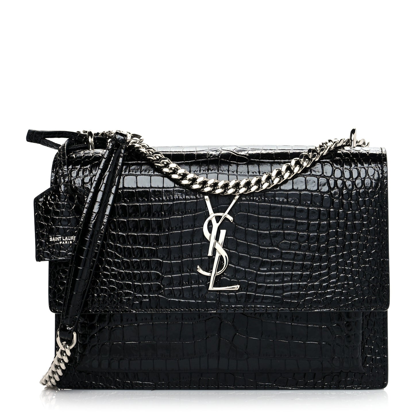 Calfskin Crocodile Embossed Medium Monogram Sunset Black