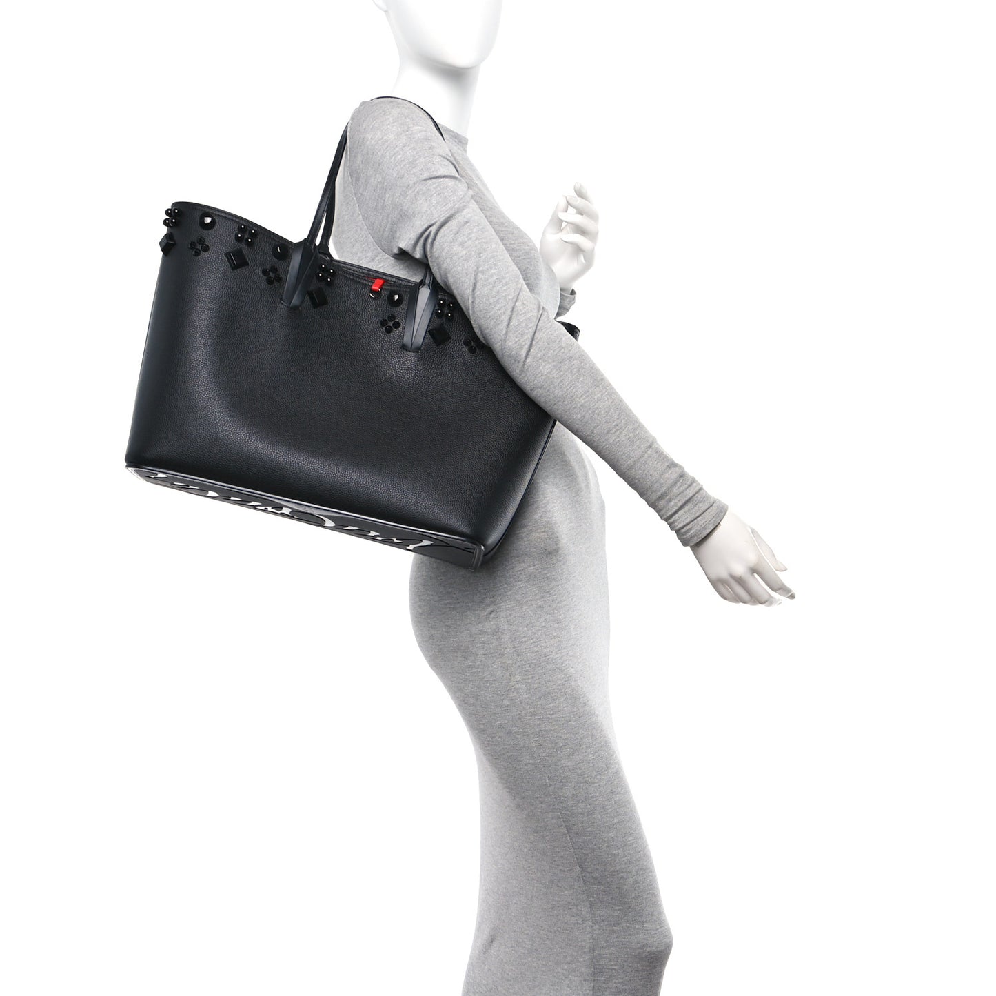 Calfskin Empire Spike Studded East West Cabata Tote Black