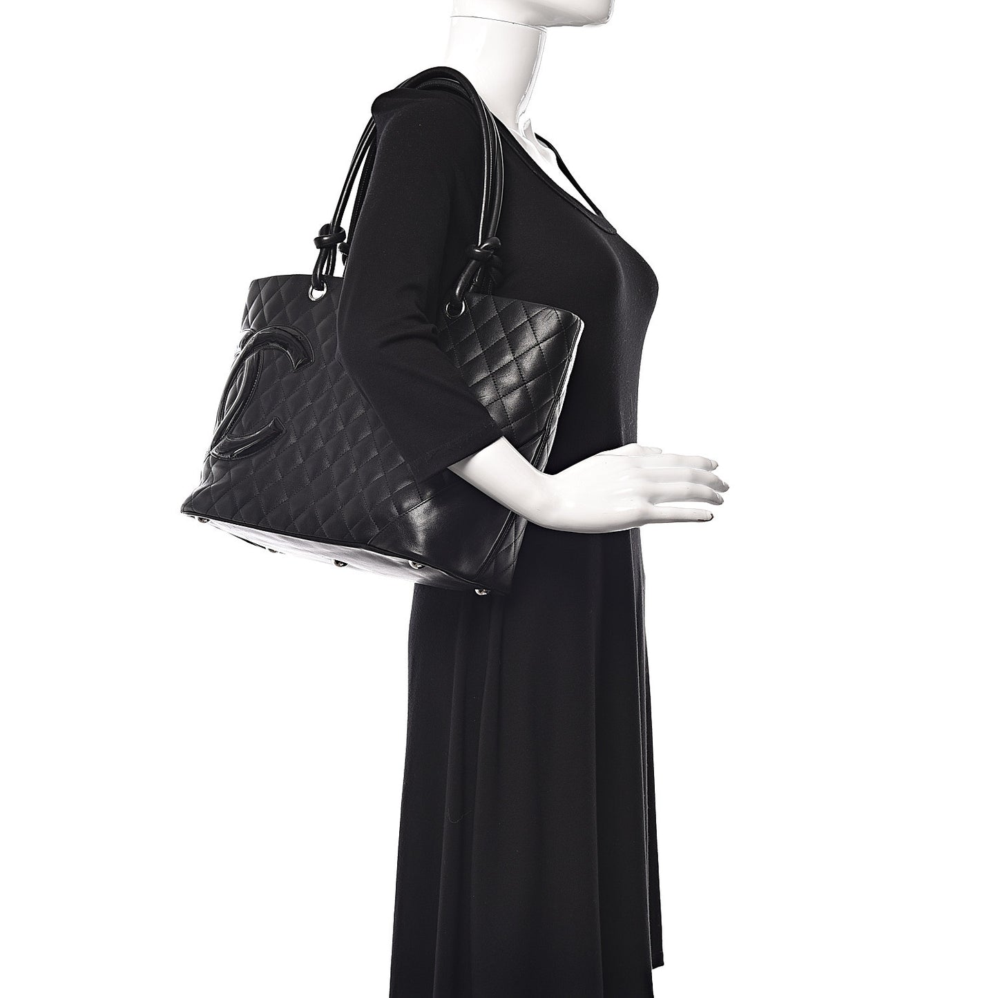 Calfskin Quilted Large Cambon Tote Black