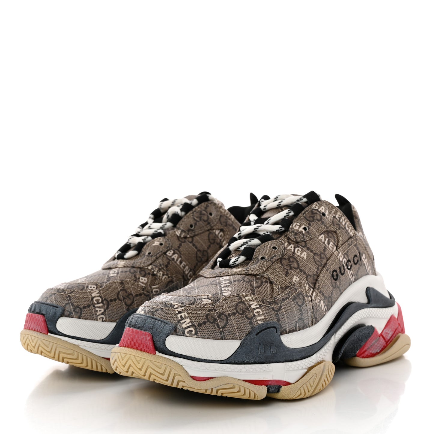 X GUCCI GG Supreme Monogram Allover Logo Womens Triple S Sneakers 37 Beige Ebony Mystic White