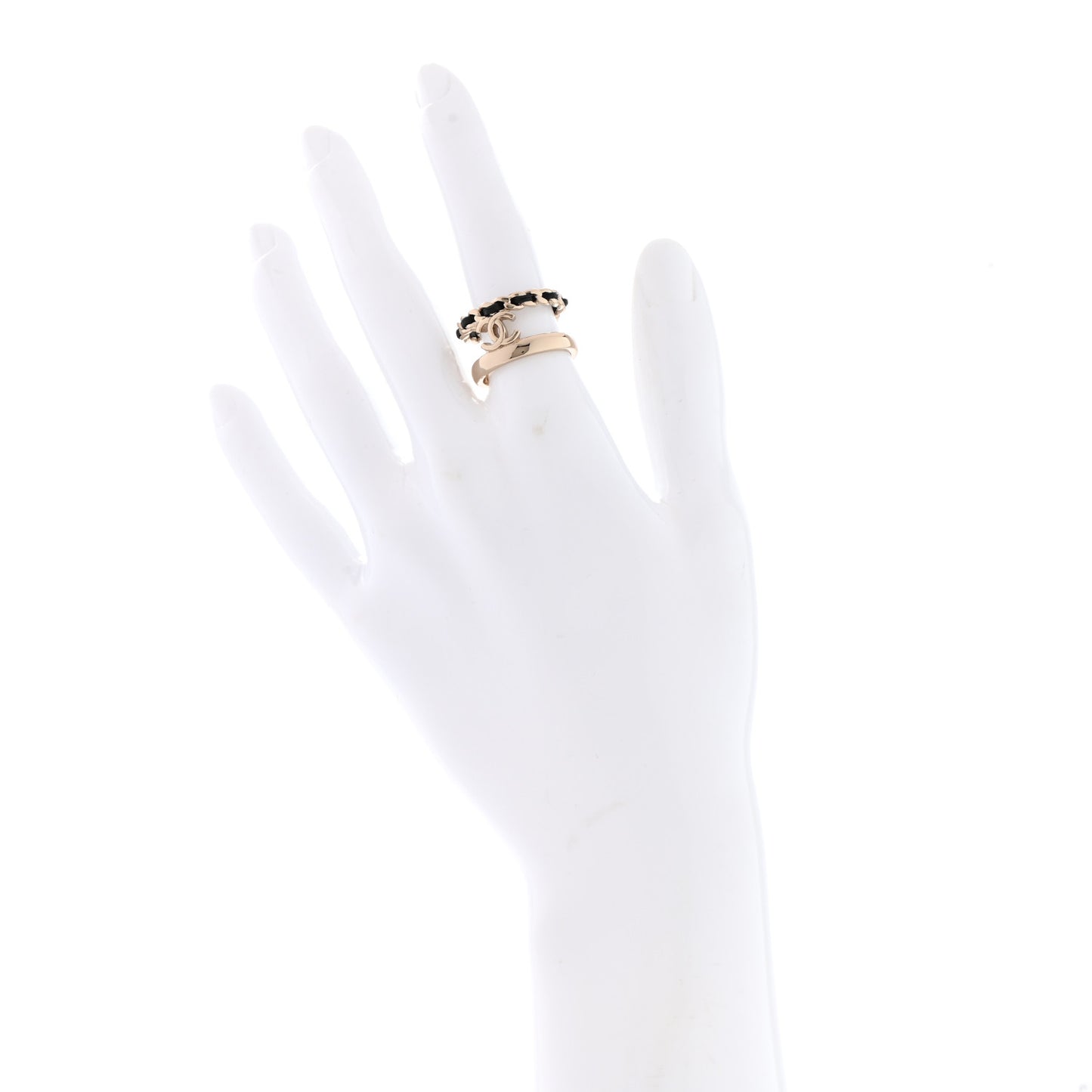 Metal Lambskin CC Ring 52 Gold Black