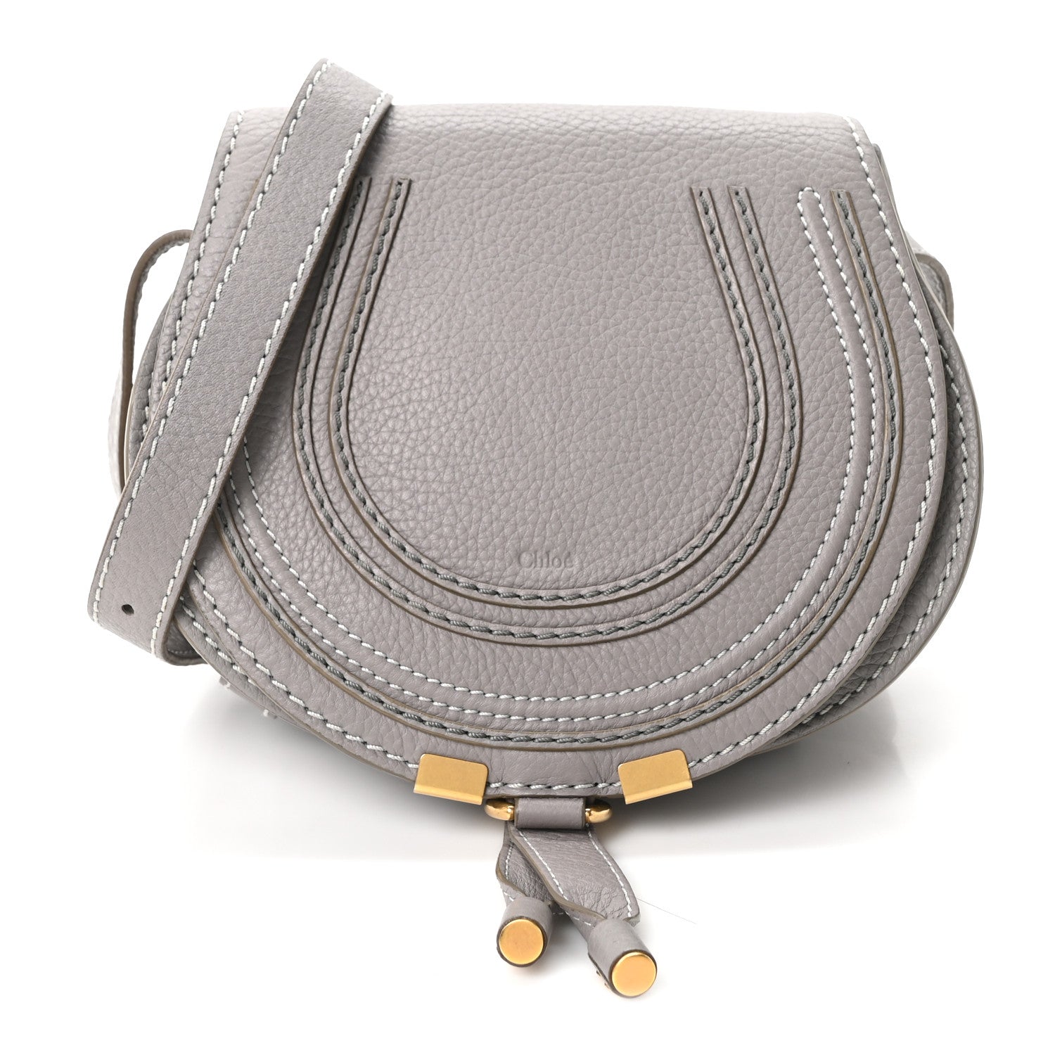 Chloe Calfskin Mini Marcie Round Crossbody Bag Cashmere Grey