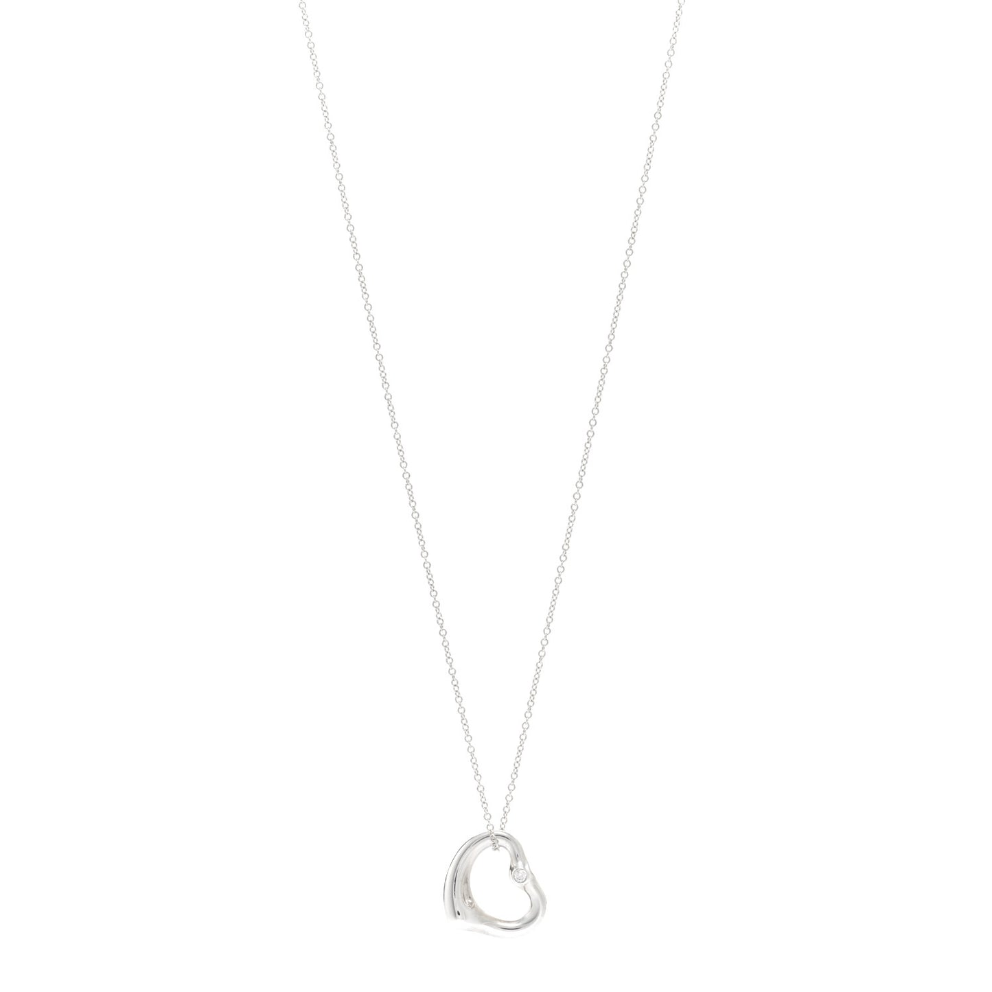 Sterling Silver Diamond 16mm Elsa Peretti Open Heart Pendant Necklace