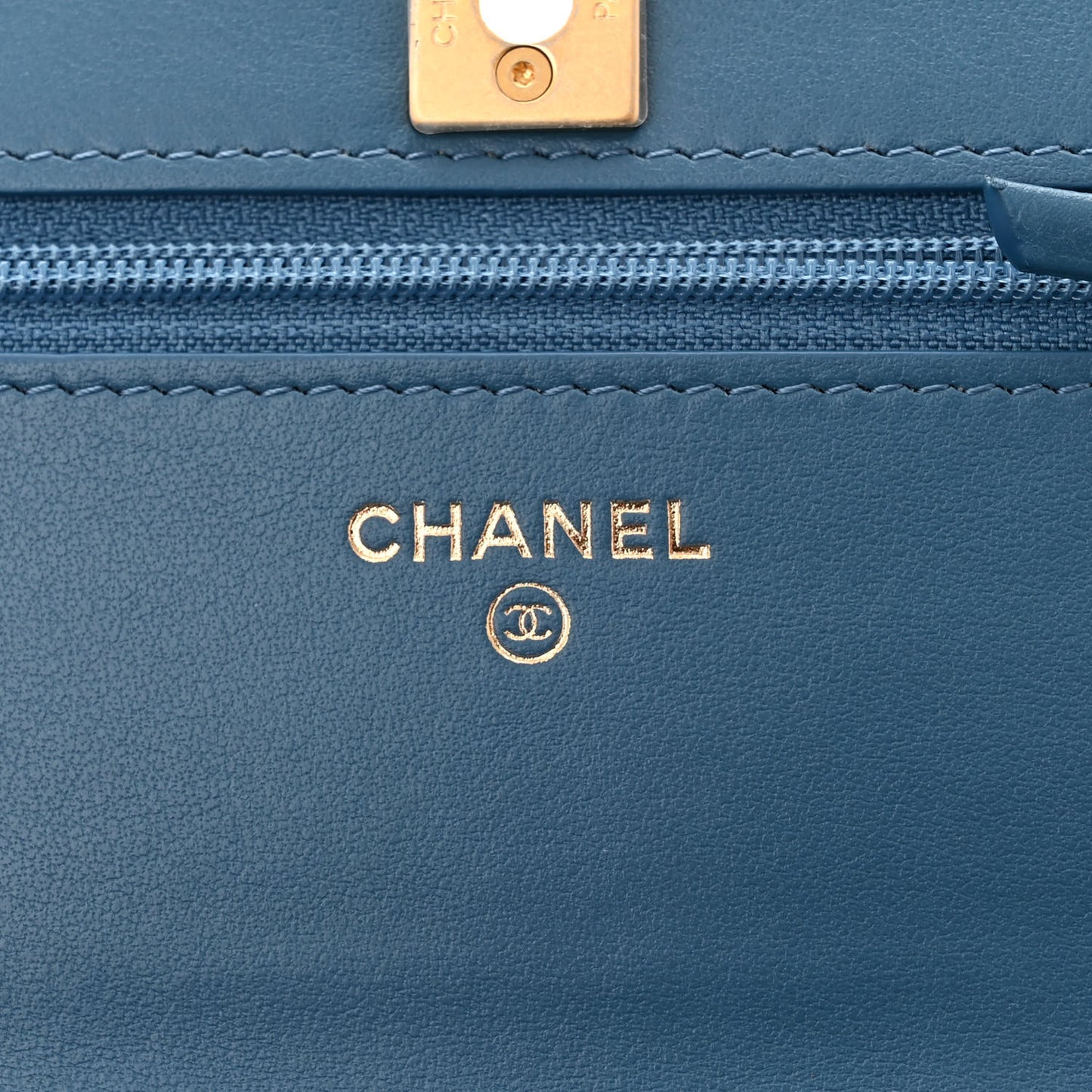 Denim Quilted CC Pearl Crush Wallet on Chain WOC Blue