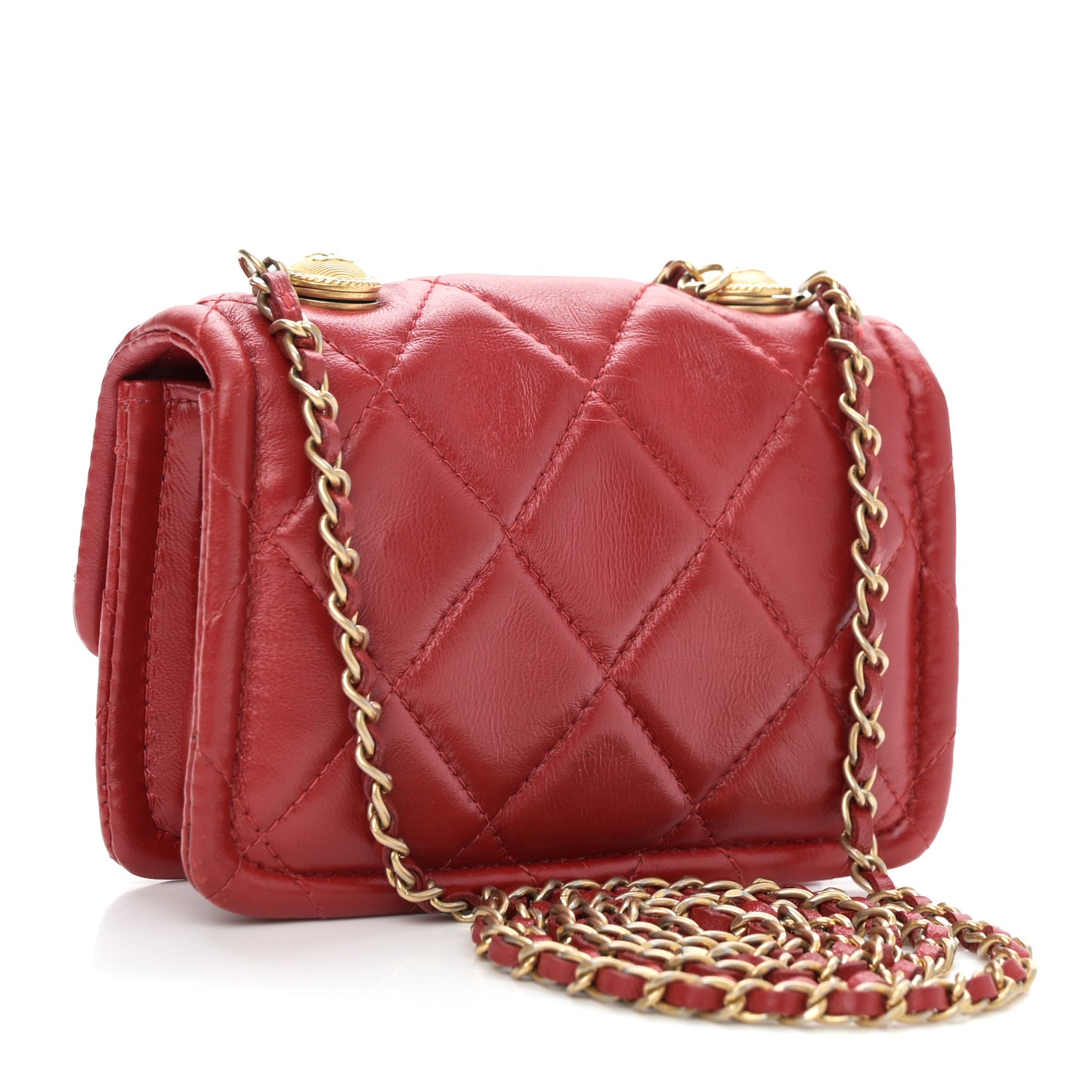Shiny Lambskin Quilted Extra Mini Flap Red
