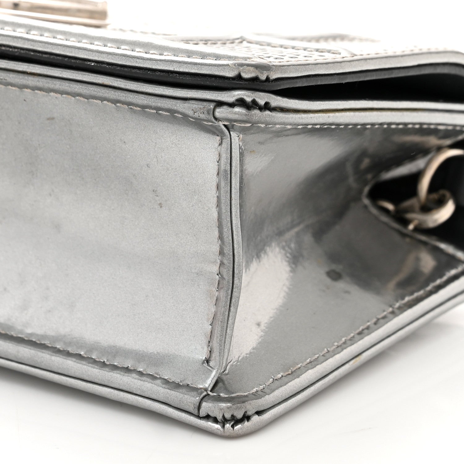 Christian Dior Metallic Patent Micro-Cannage Baby Diorama Flap Bag Silver 10 of 14