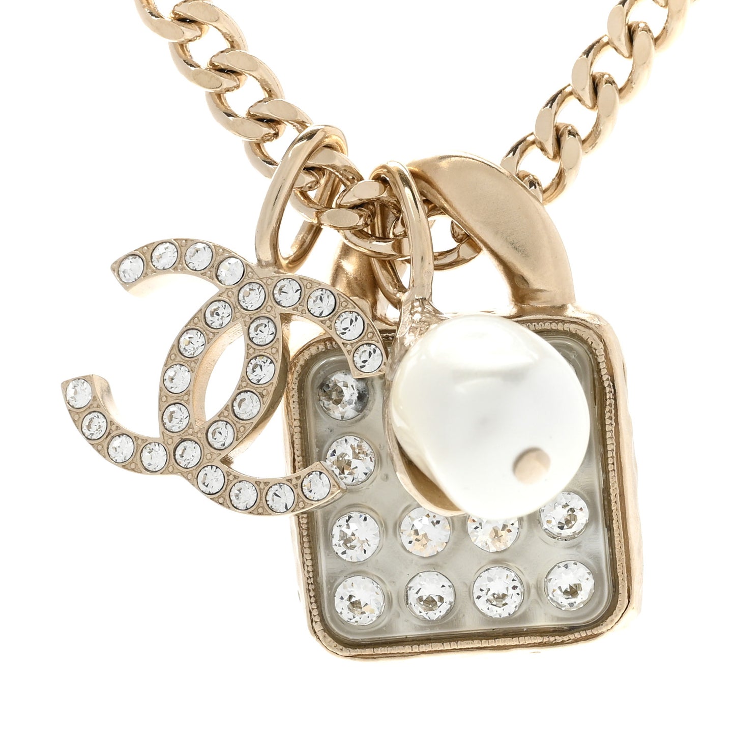 Crystal Pearl Resin CC Drop Multi Strand Chain Necklace Gold Pearly White