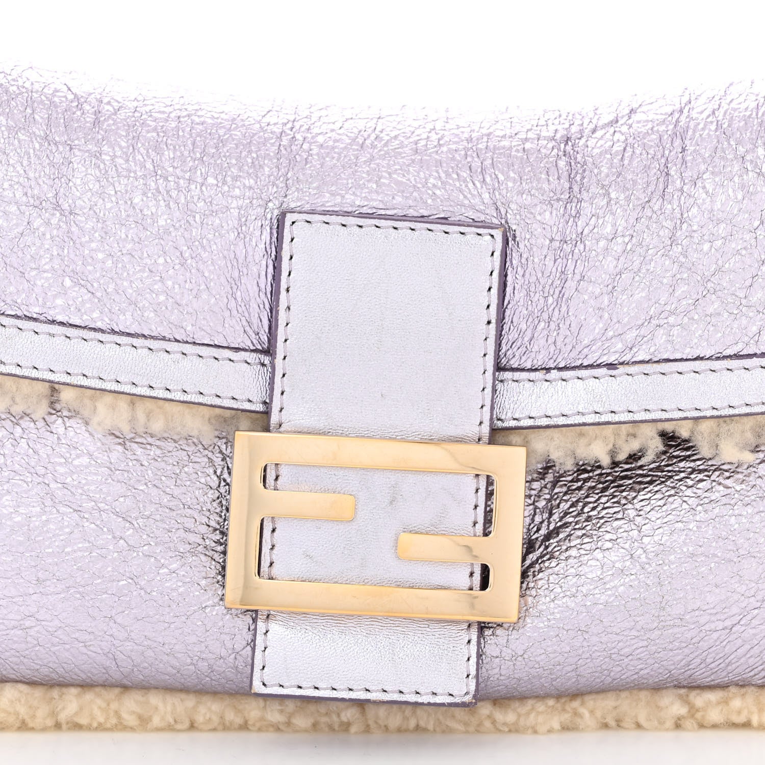 Fendi Metallic Laminated Lambskin Shearling Baguette Lilac Natural 9 of 12