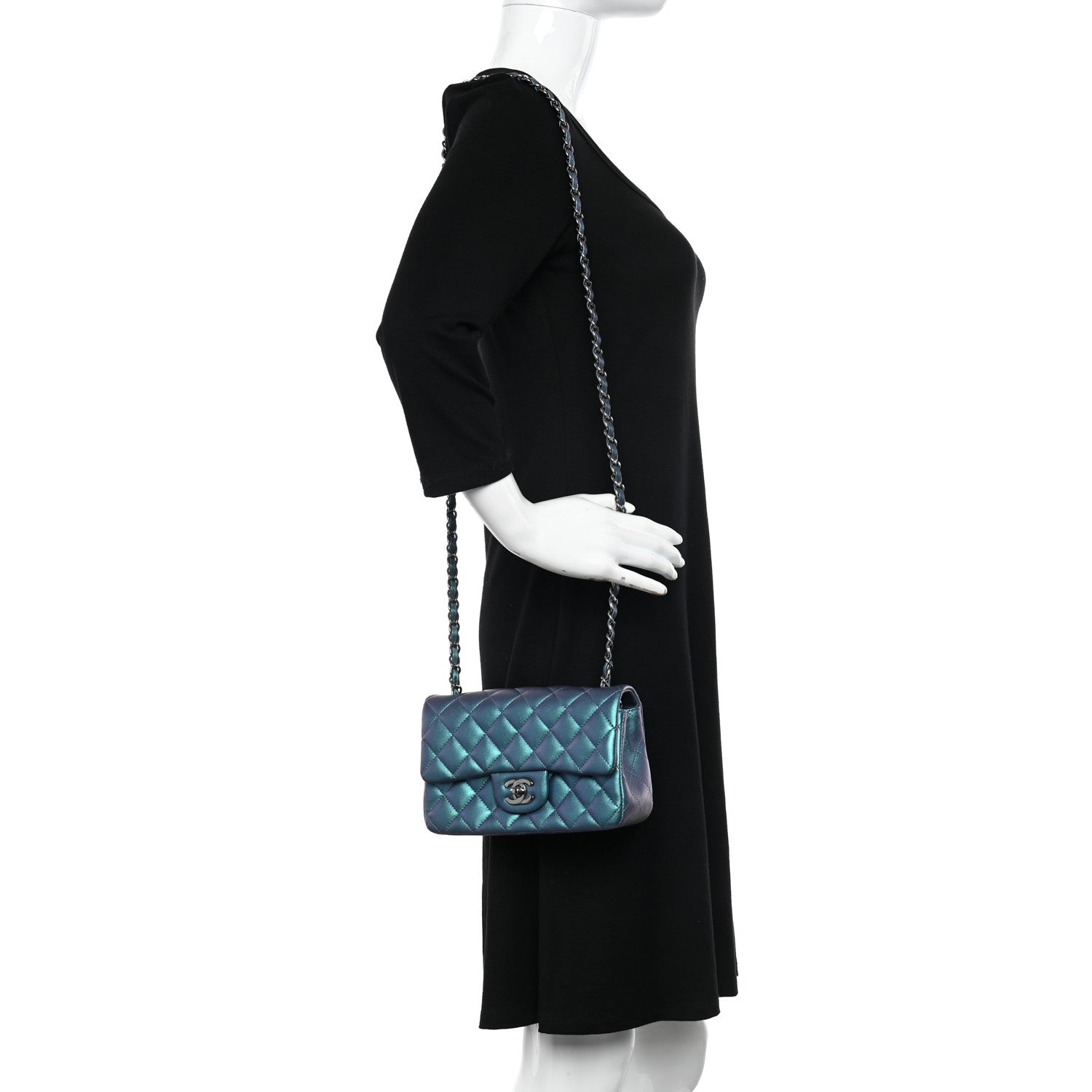 Chanel Iridescent Lambskin Quilted Mini Rectangular Flap Turquoise 2 of 10