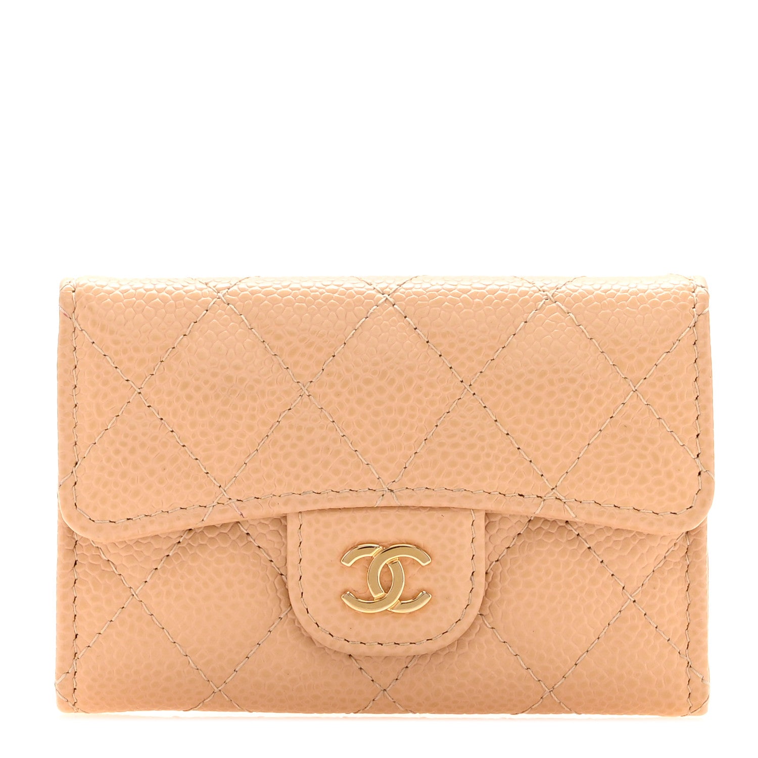 Chanel Caviar Quilted Flap Card Holder Wallet Beige 1 of 8