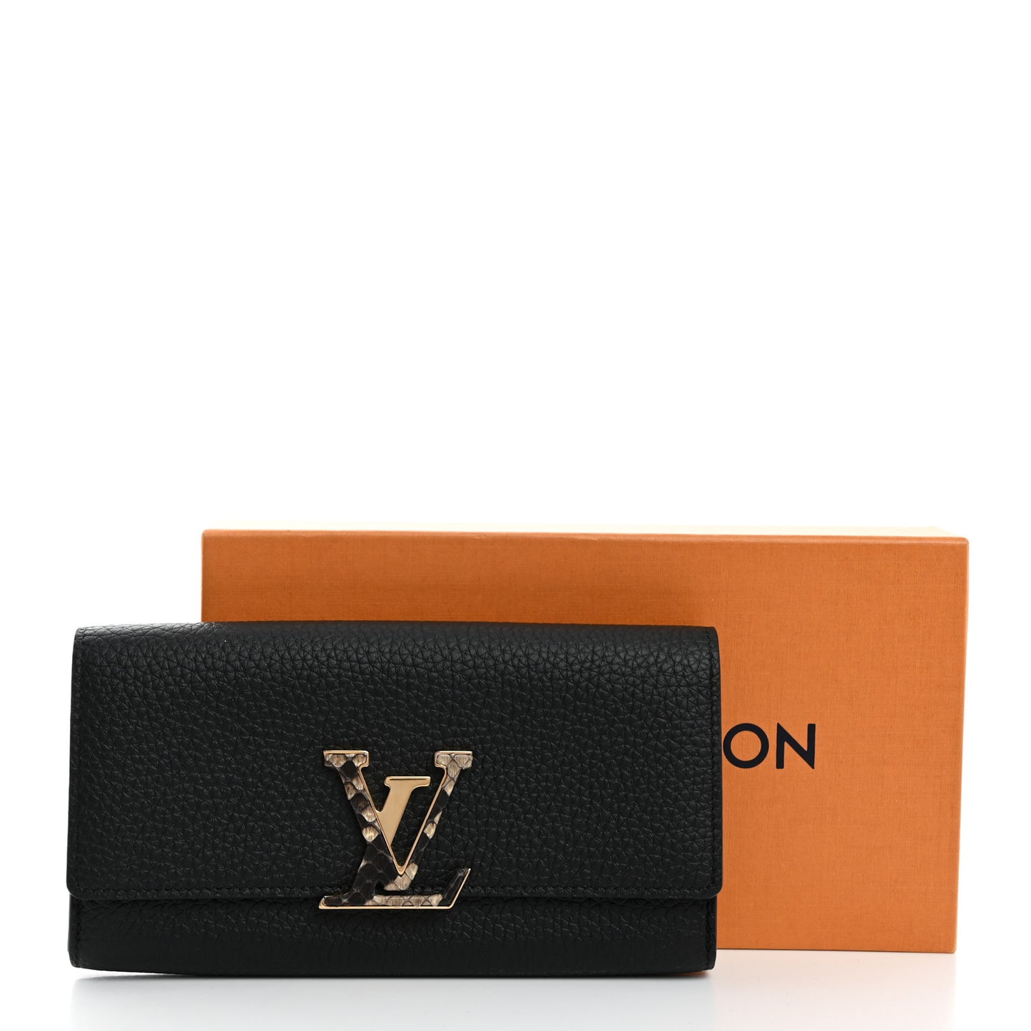 Taurillon Capucines Snakeskin Wallet Black