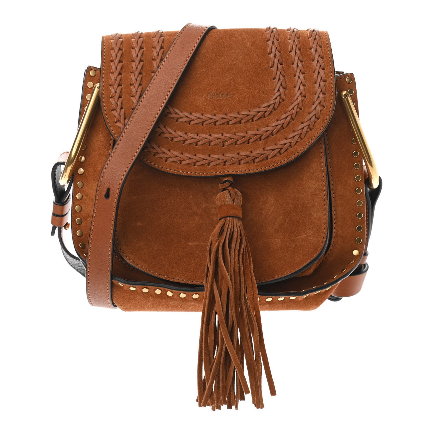 Suede Calfskin Braided Small Hudson Shoulder Bag Caramel
