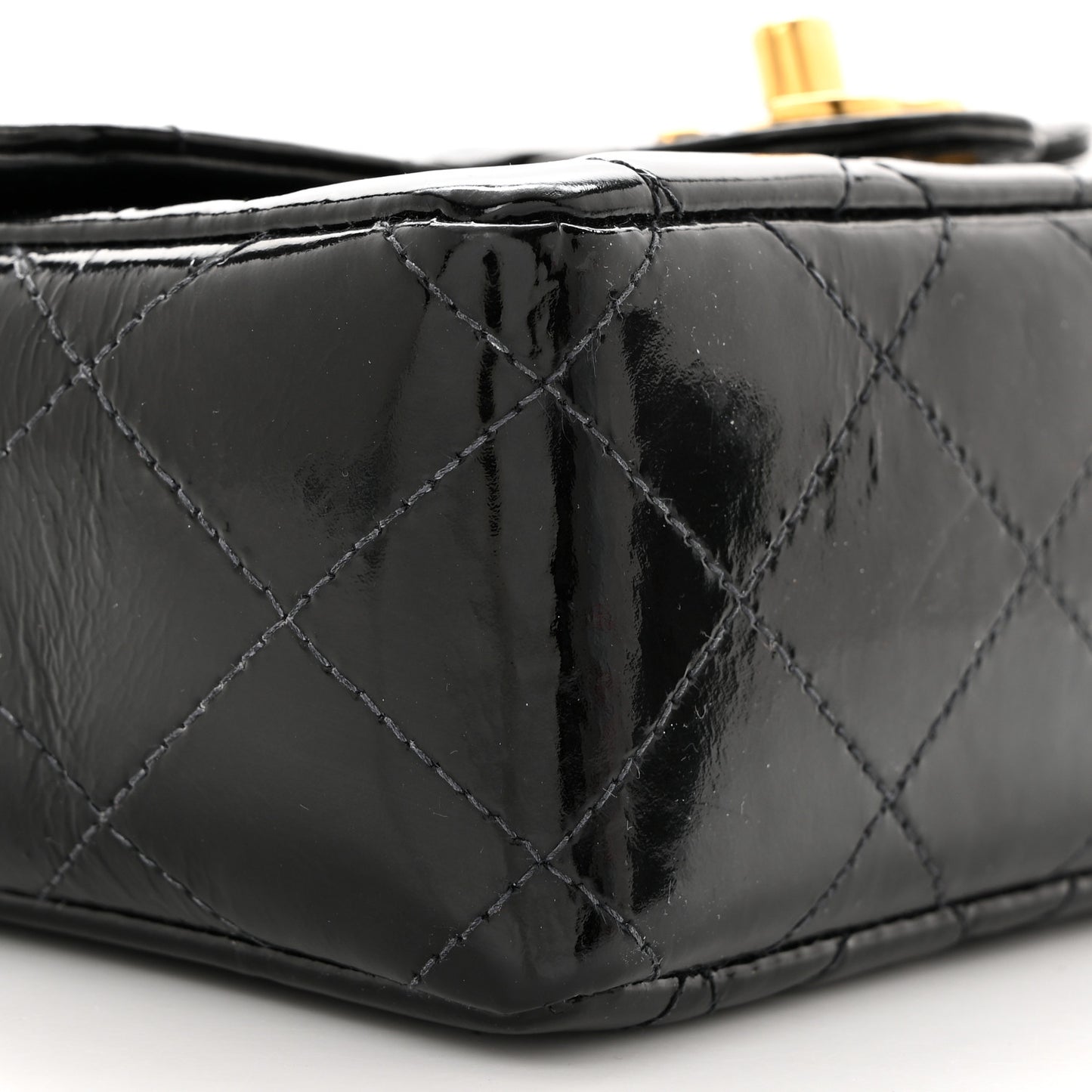 Patent Calfskin Quilted Mini Square Flap Black