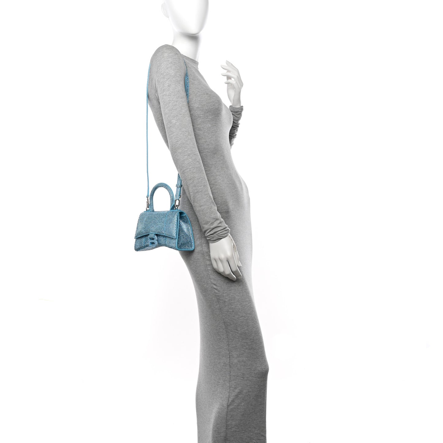 Strass Suede Hourglass Top Handle Bag XS Light Blue
