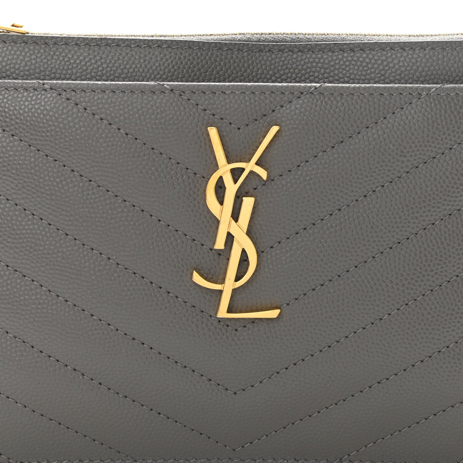 Saint Laurent Grain De Poudre Chevron Monogram Bill Pouch Fog 7 of 9