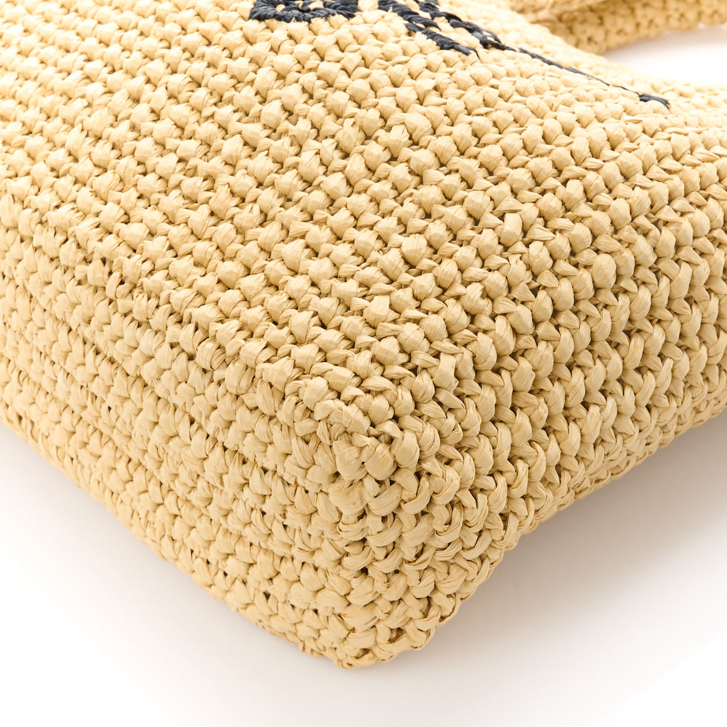 Yarn Raffia Effect Crochet Embroidered Small Logo Tote Naturale