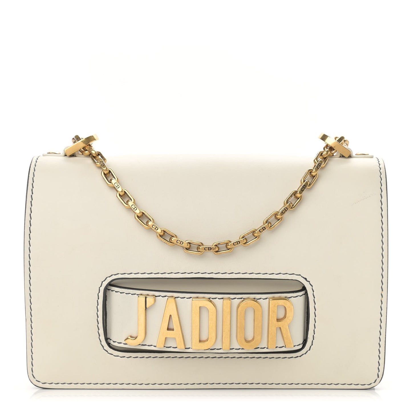 Calfskin J'Adior Chain Flap Bag Off White