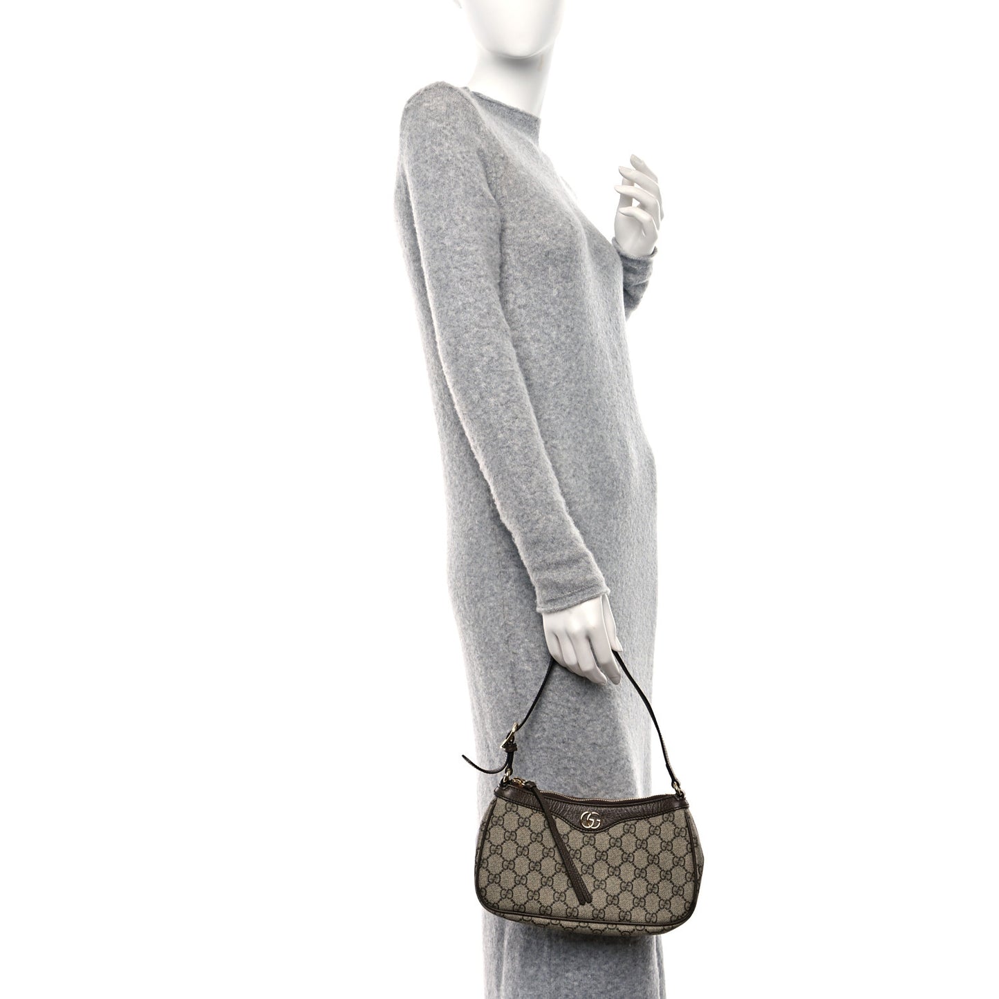 GG Supreme Monogram Textured Dollar Calfskin Small Ophidia Hobo Beige Ebony New Acero