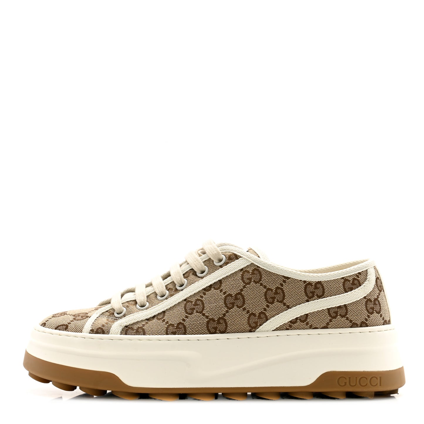 GG Monogram Womens 1977 Tennis Platform 52mm Sneakers 39 Beige Ebony Mystic White