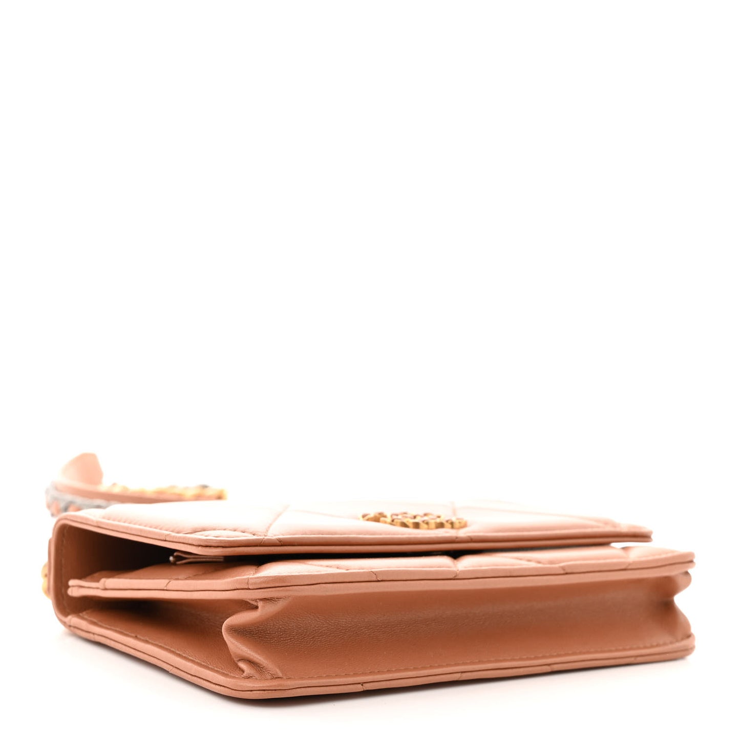 Lambskin Quilted Chanel 19 Wallet On Chain WOC Brown