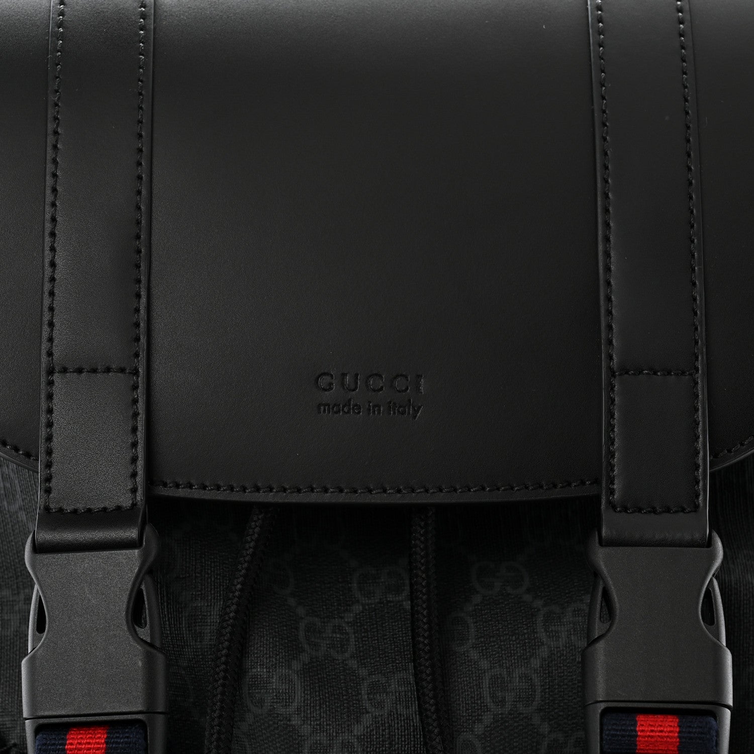 Gucci Soft GG Supreme Monogram Calfskin Web Double Buckle Backpack Black 8 of 10