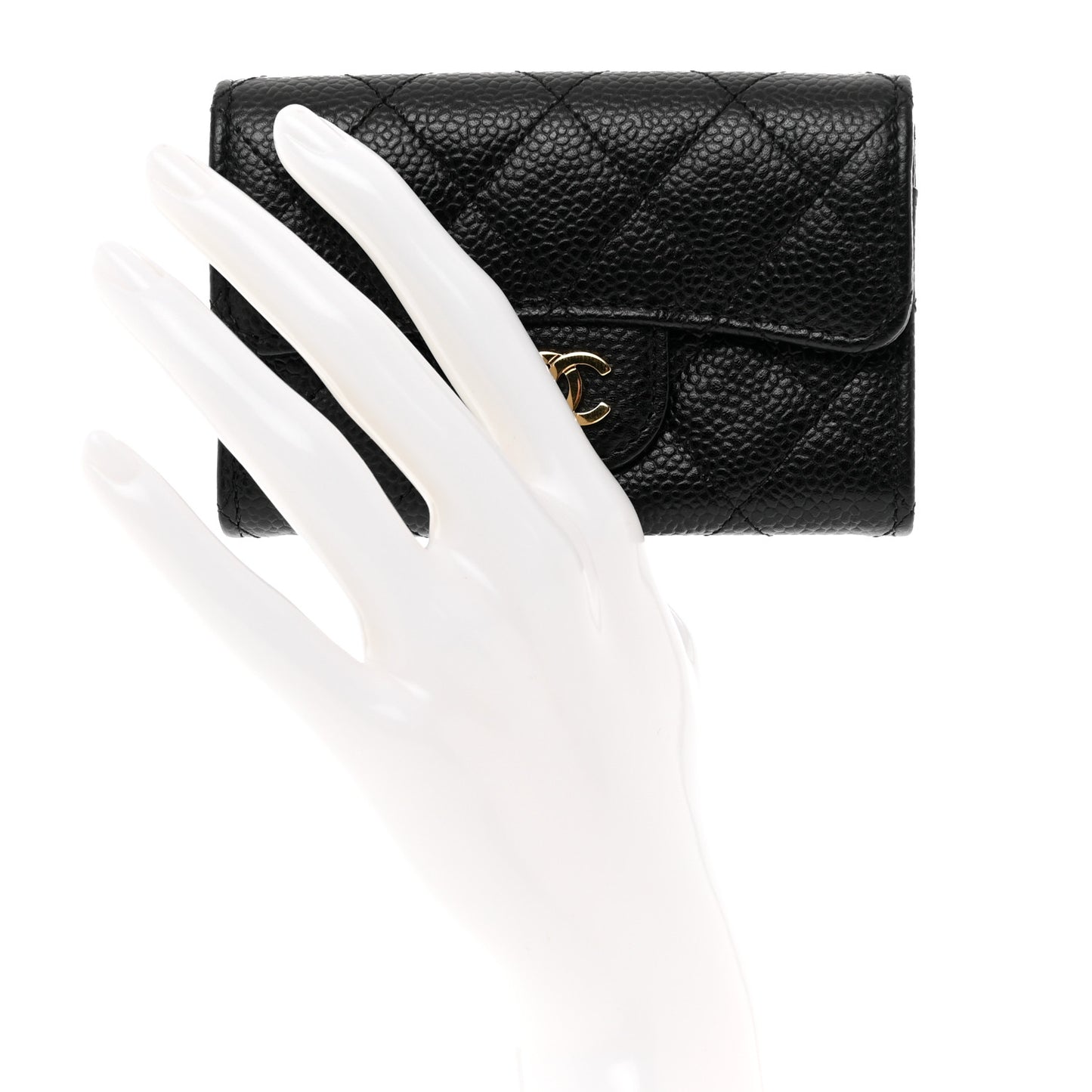 Caviar Quilted Flap Card Holder Black