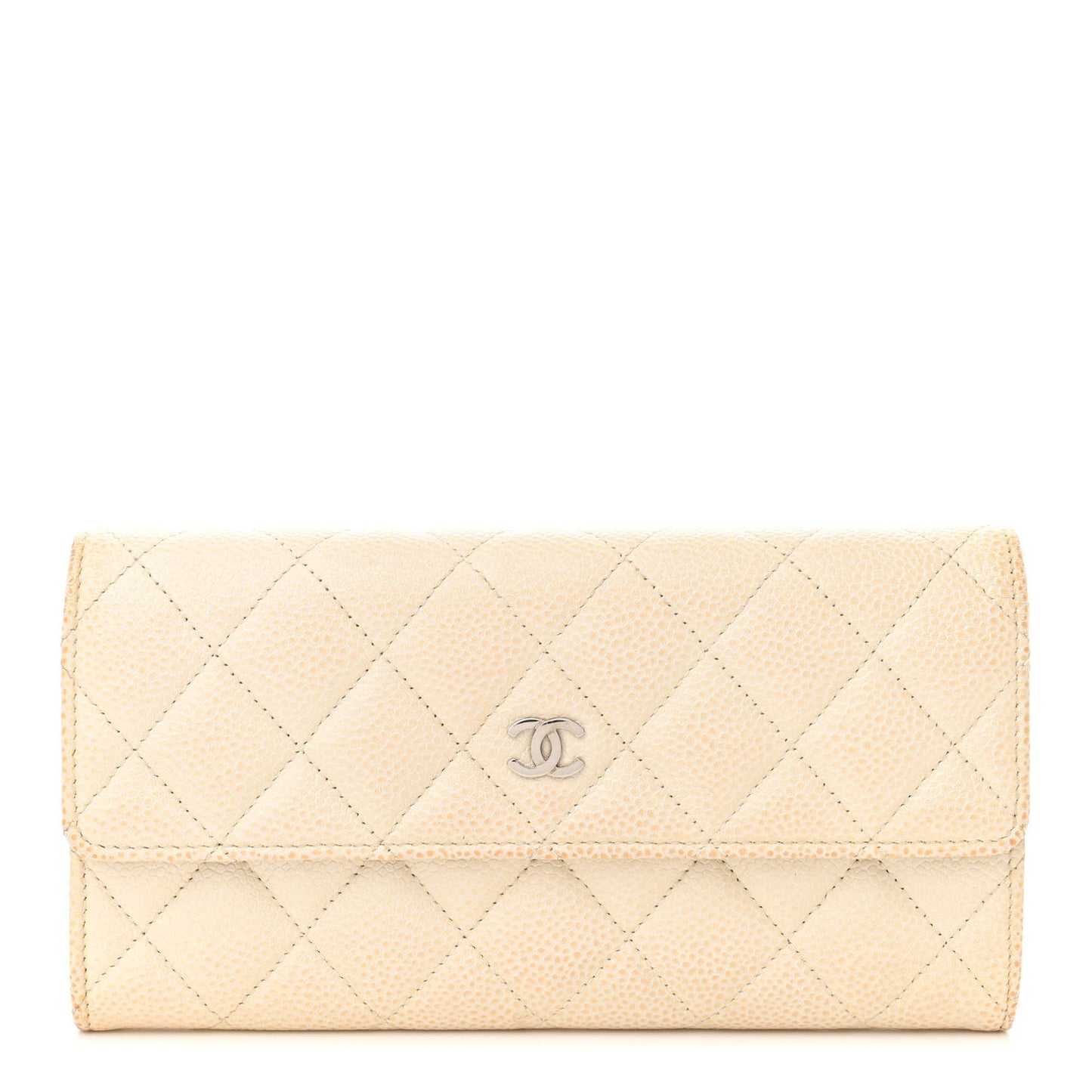 Caviar Quilted Large Flap Wallet Ivory