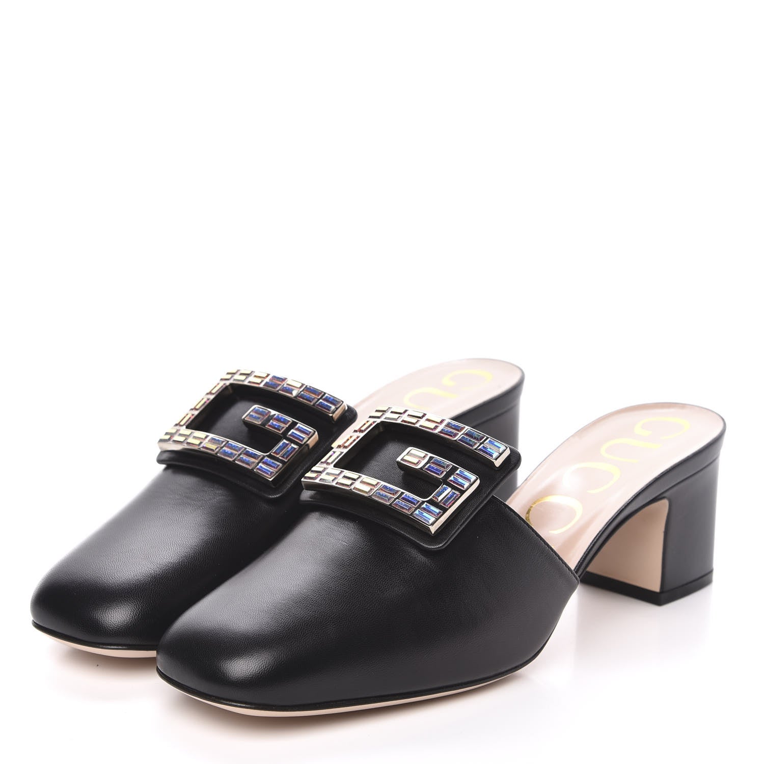 Gucci Malaga Kid Crystal Square G Madelyn Mules 38.5 Black 3 of 8