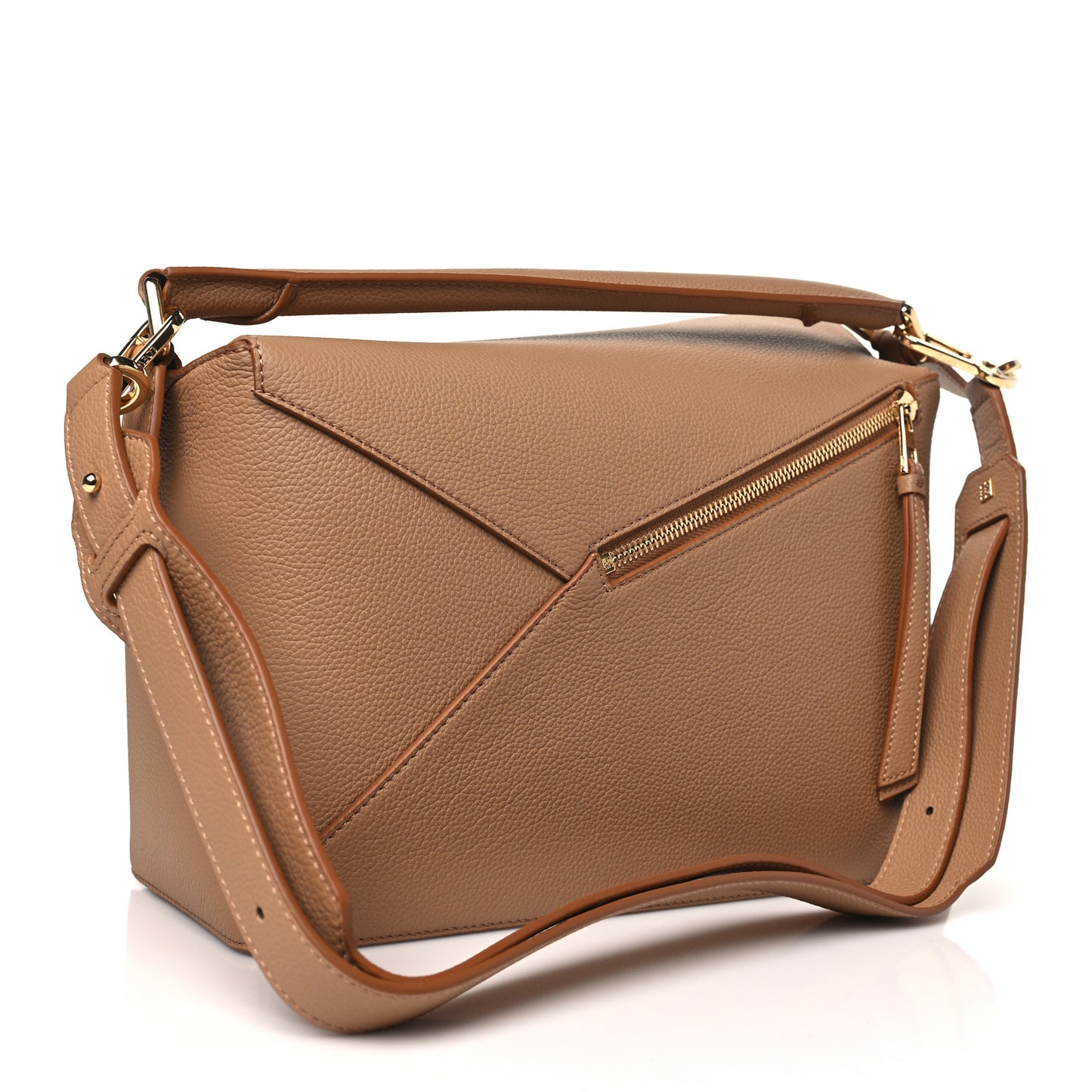 Grained Calfskin Medium Puzzle Edge Bag Toffee