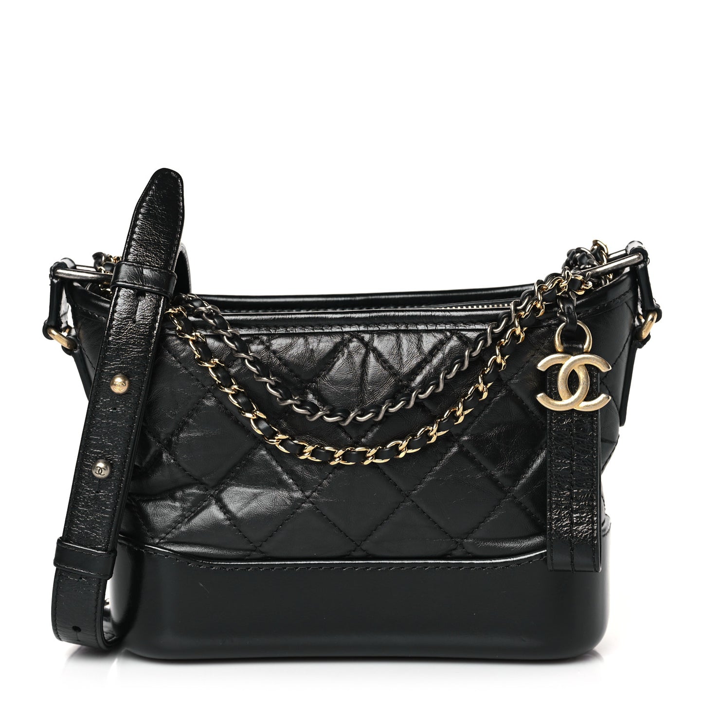 Aged Calfskin Quilted Small Gabrielle Hobo Black