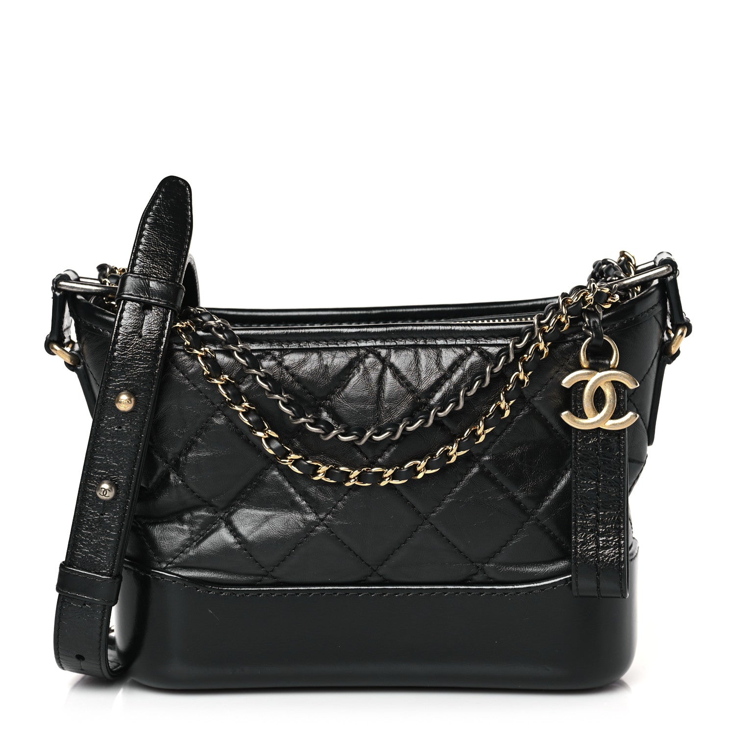 Chanel Aged Calfskin Quilted Small Gabrielle Hobo Black 1 of 9