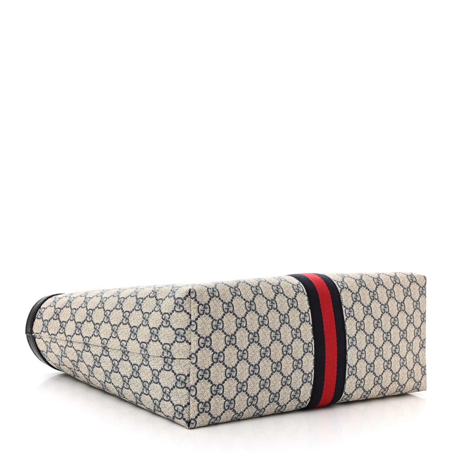 GG Supreme Monogram Textured Calfskin Web Medium Ophidia Shopping Tote Beige Blue