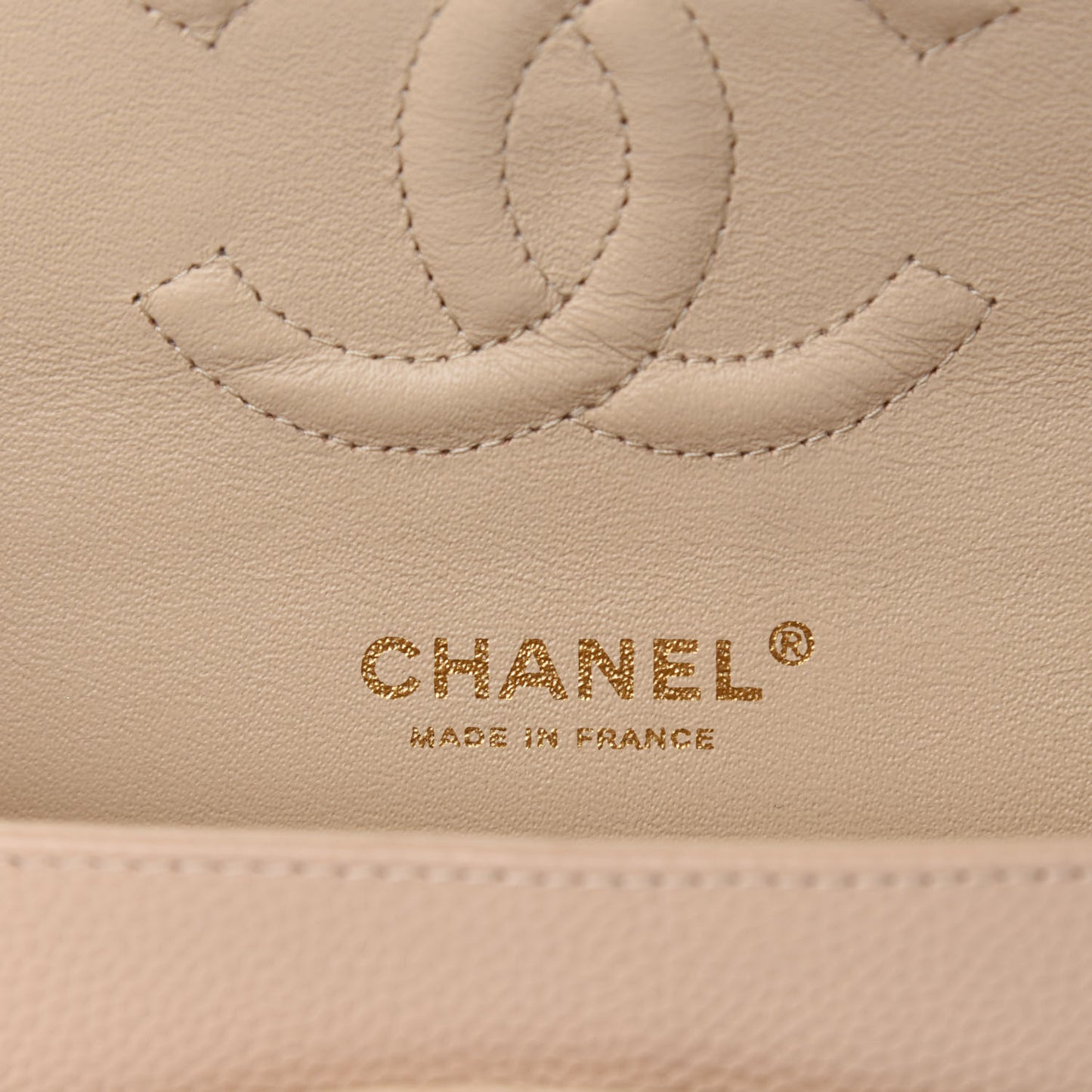 Caviar Quilted Medium Double Flap Beige Clair