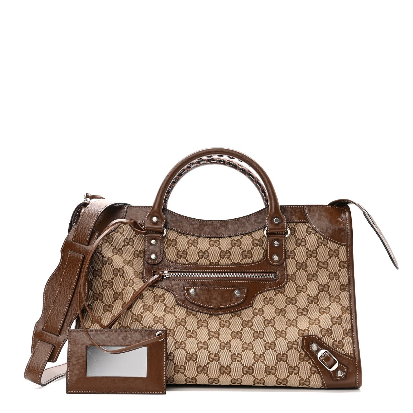 X GUCCI GG Monogram Azalea Calfskin Neo Classic Silver Hardware Medium City Beige Ebony Brown Sugar