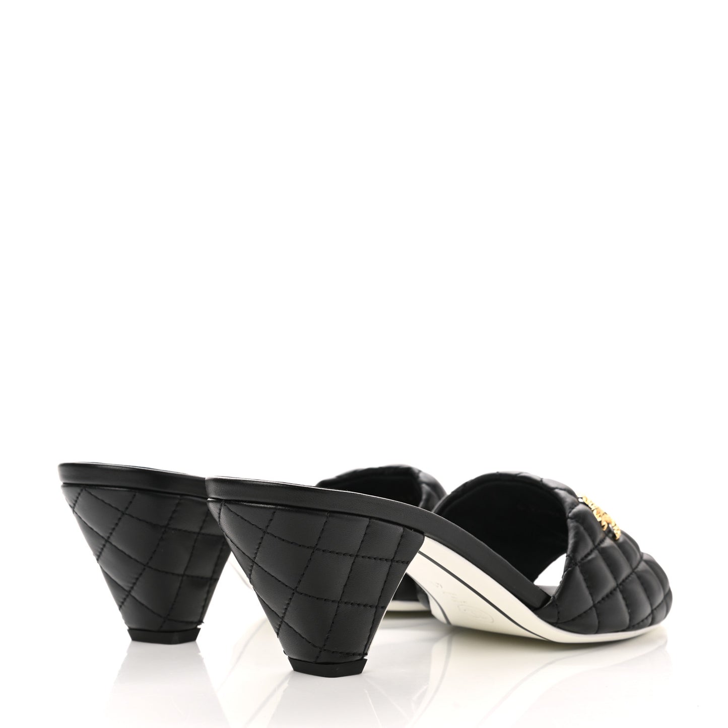Lambskin Quilted Textured CC Mules 41 Black