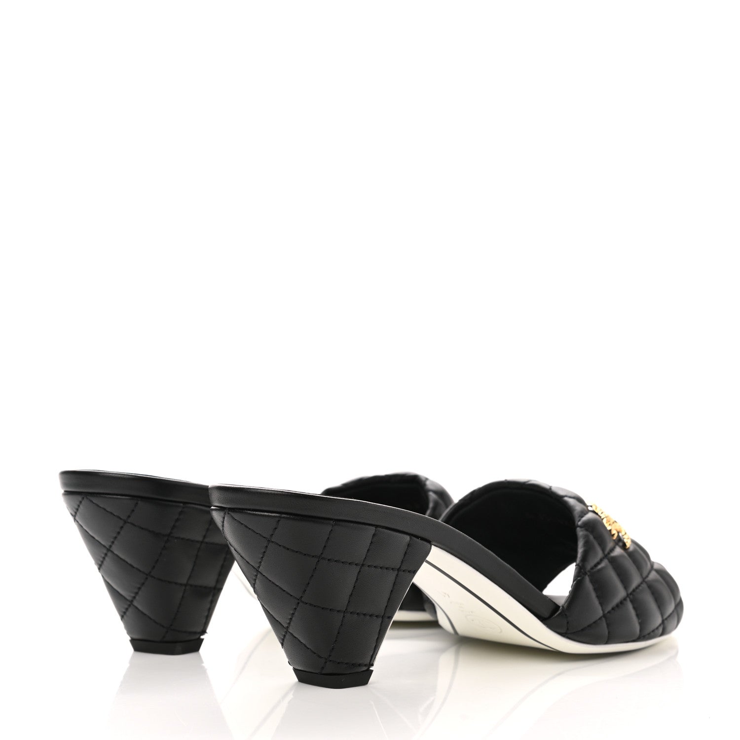 Chanel Lambskin Quilted Textured CC Mules 41 Black 4 of 9